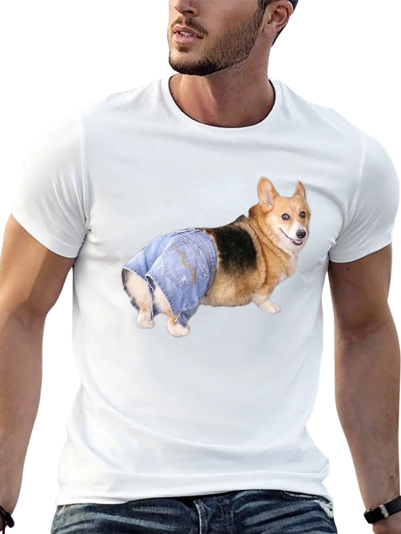 Dog in Jeans T-Shirt
