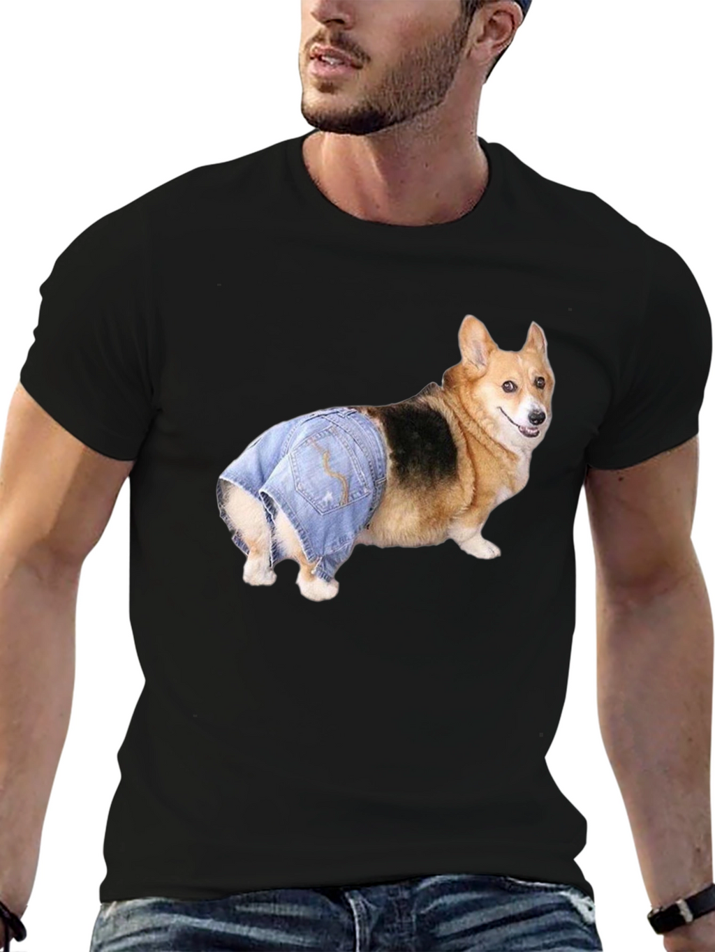 Dog in Jeans T-Shirt