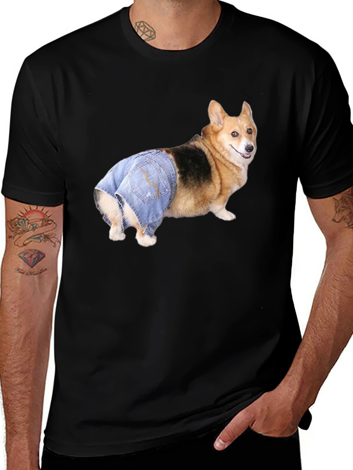 Dog in Jeans T-Shirt