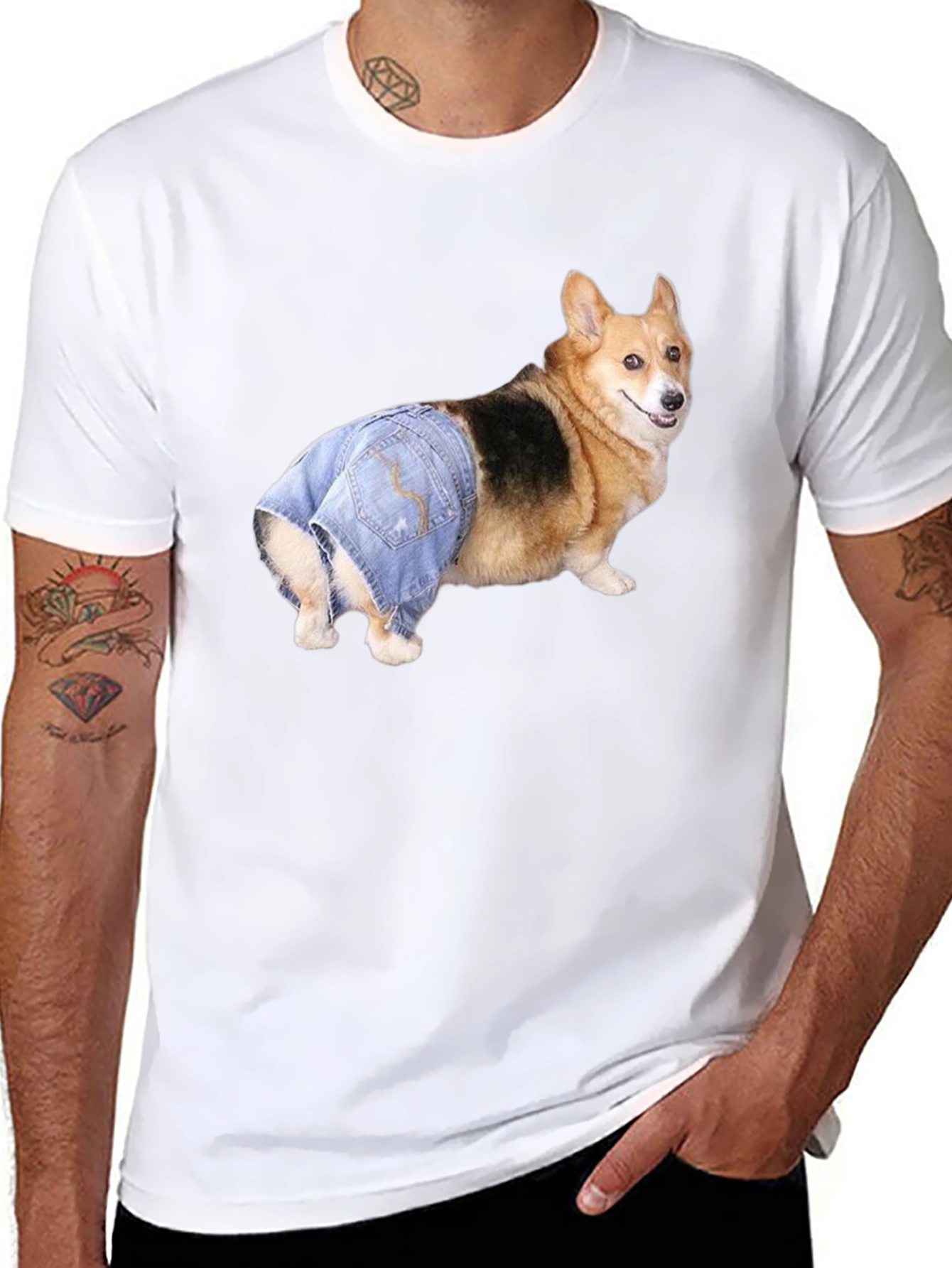 Dog in Jeans T-Shirt