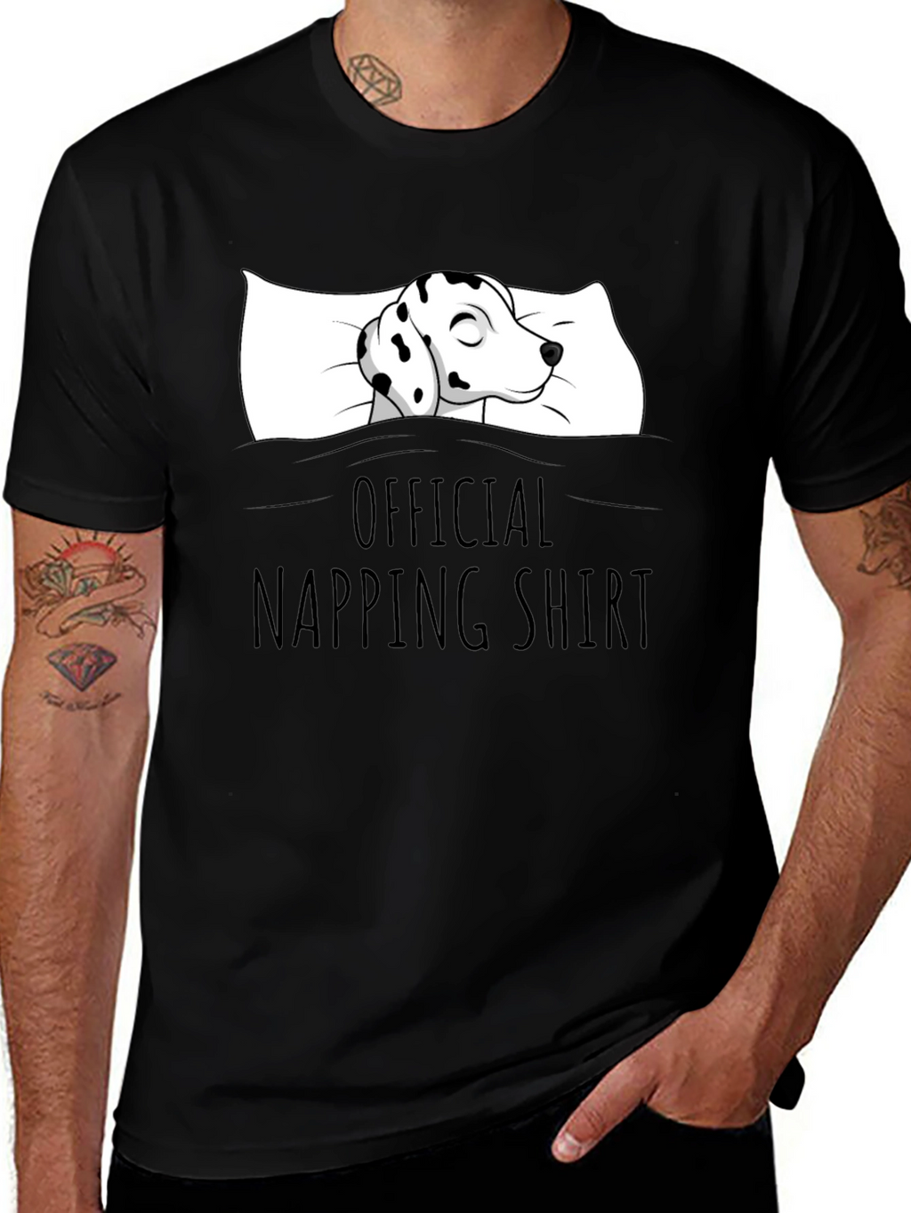 Dalmatian Napping Shirt - Black Cotton Tee