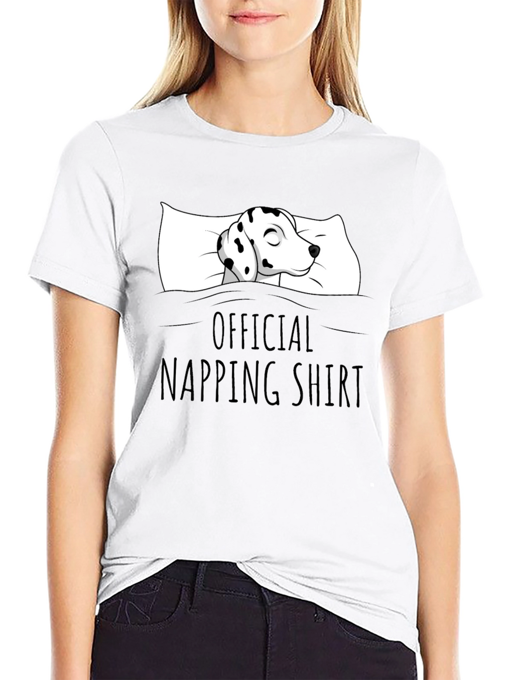 Dalmatian Napping Shirt - Black Cotton Tee