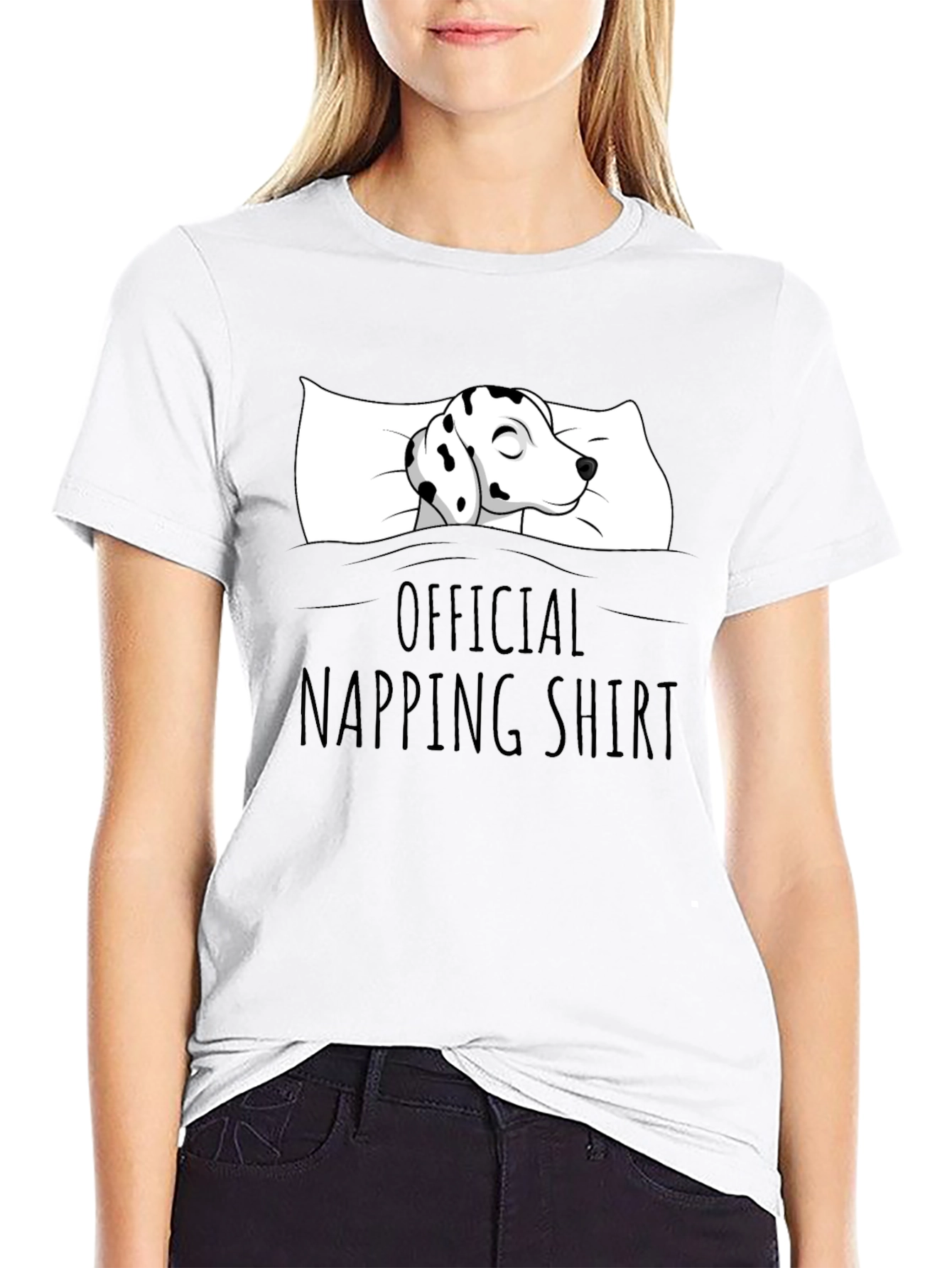 Dalmatian Napping Shirt - Black Cotton Tee