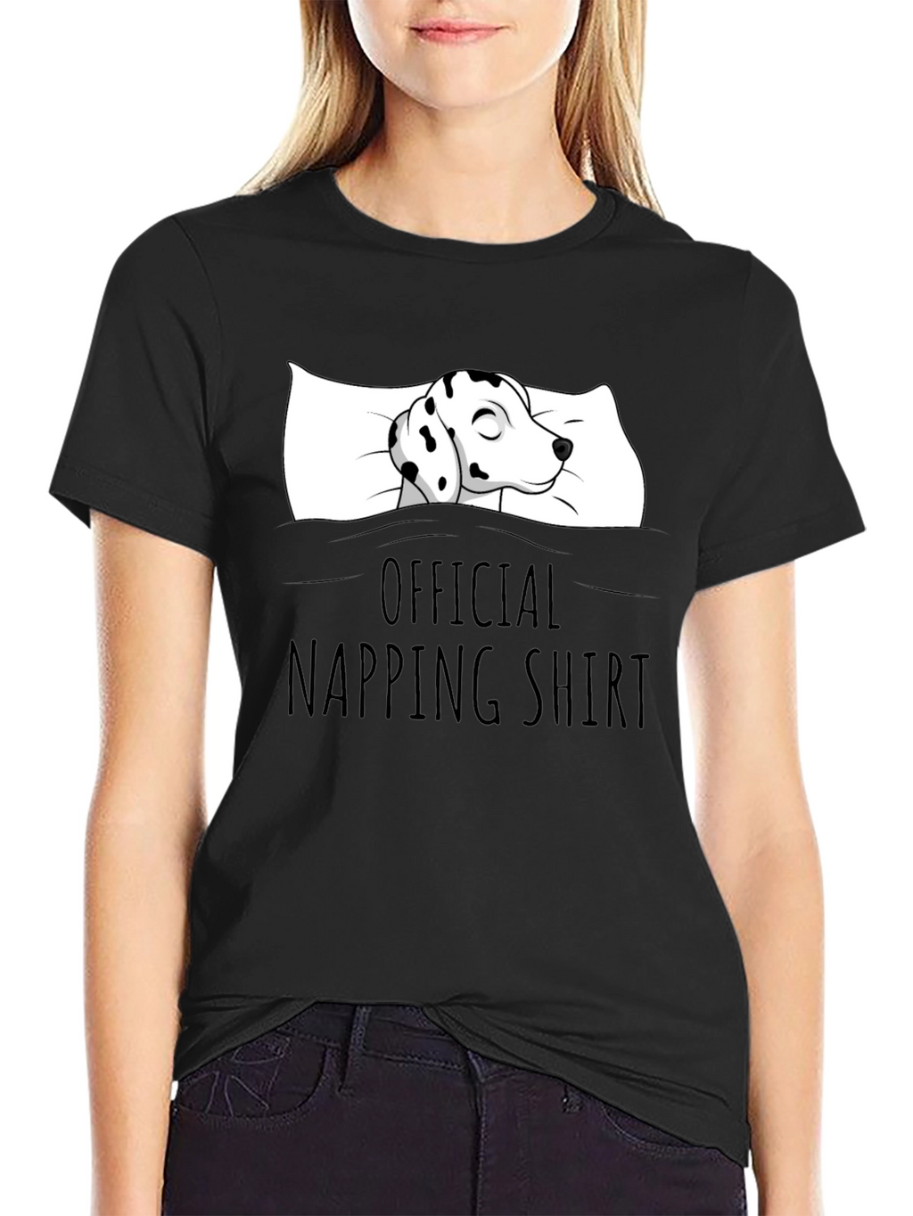 Dalmatian Napping Shirt - Black Cotton Tee