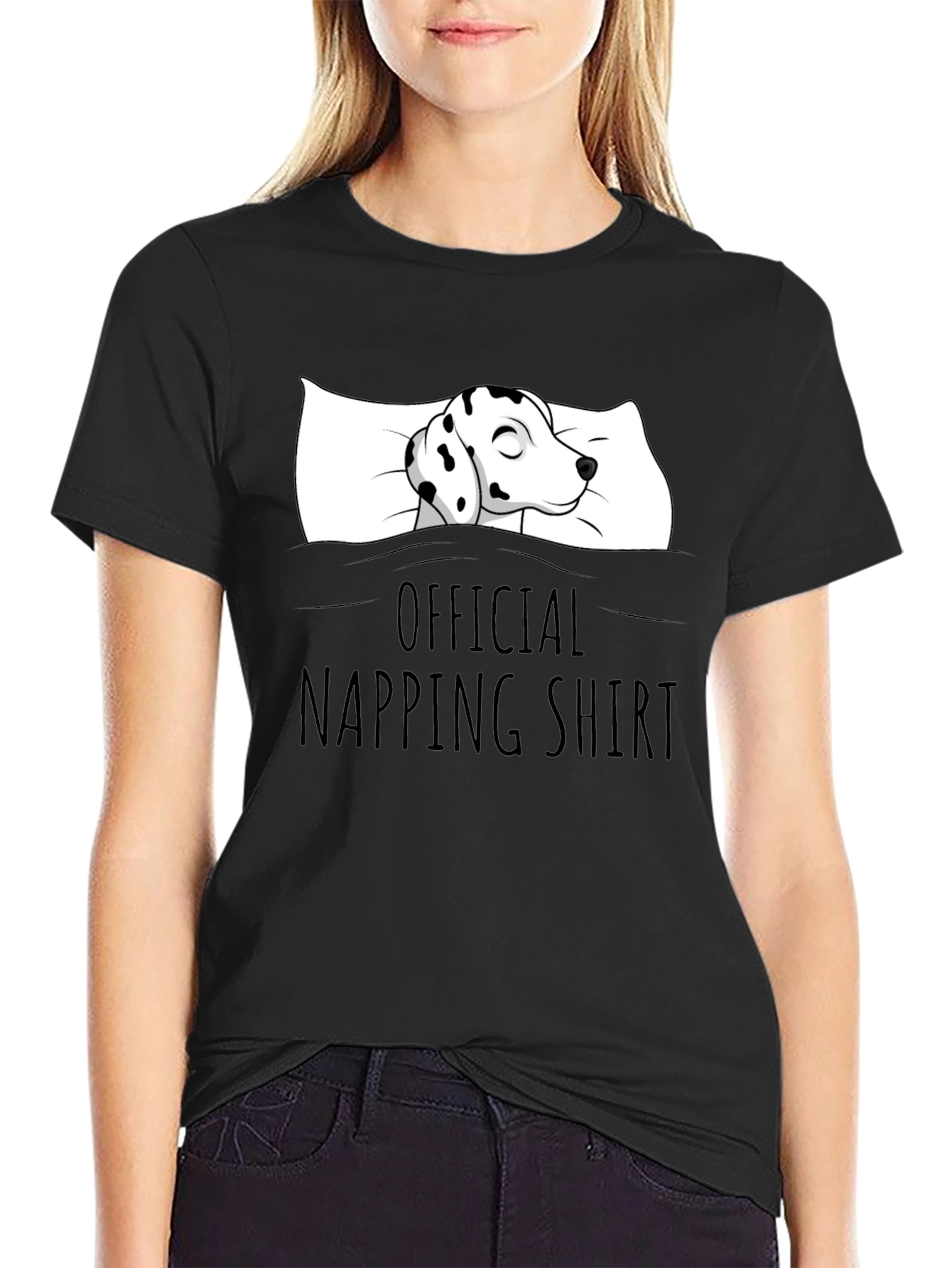 Dalmatian Napping Shirt - Black Cotton Tee