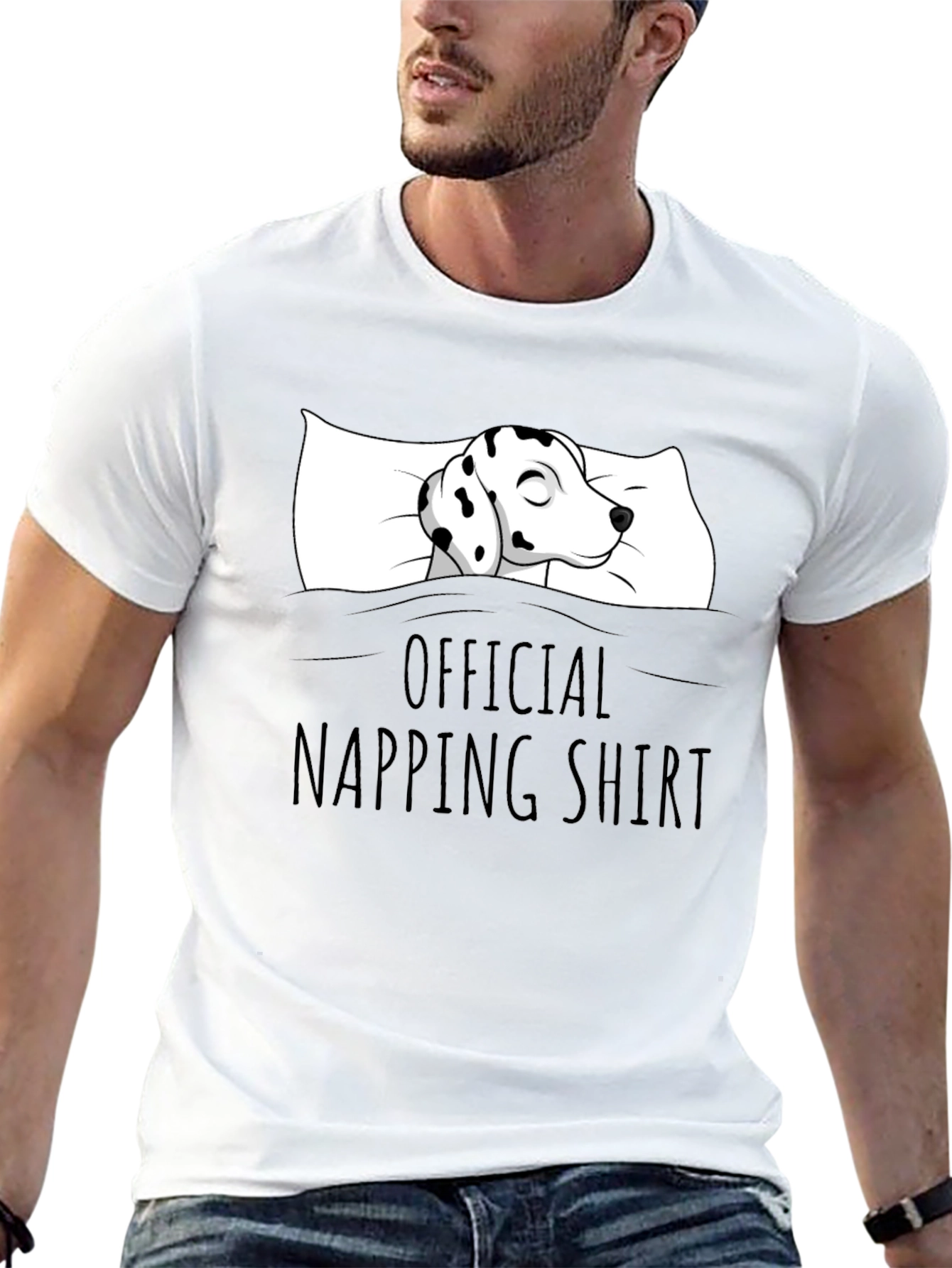 Dalmatian Napping Shirt - Black Cotton Tee