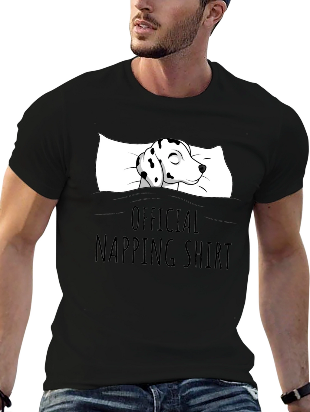 Dalmatian Napping Shirt - Black Cotton Tee