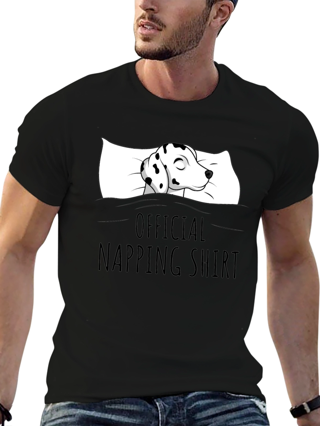 Dalmatian Napping Shirt - Black Cotton Tee