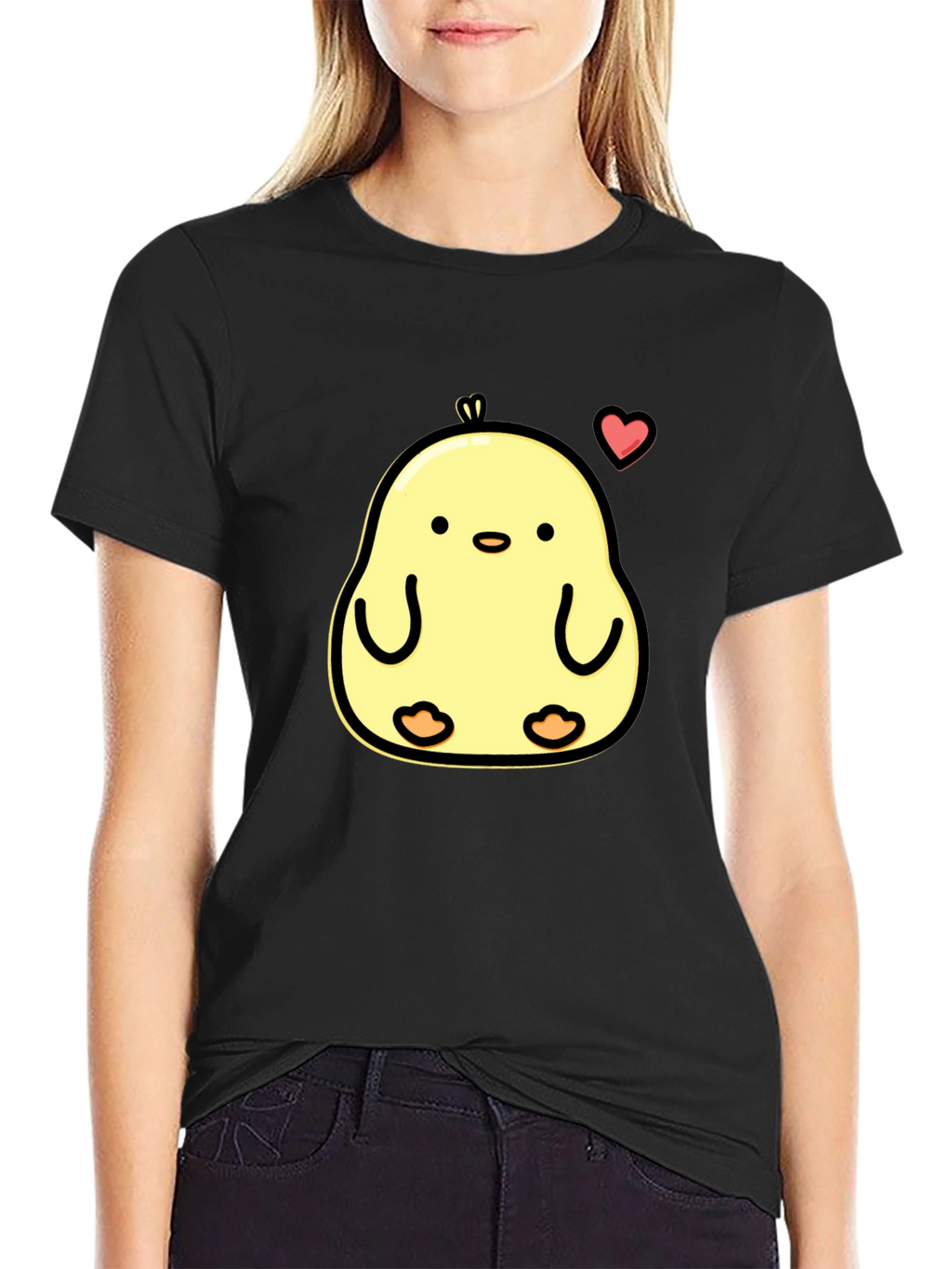 Cute Chick Heart Graphic Black T-Shirt