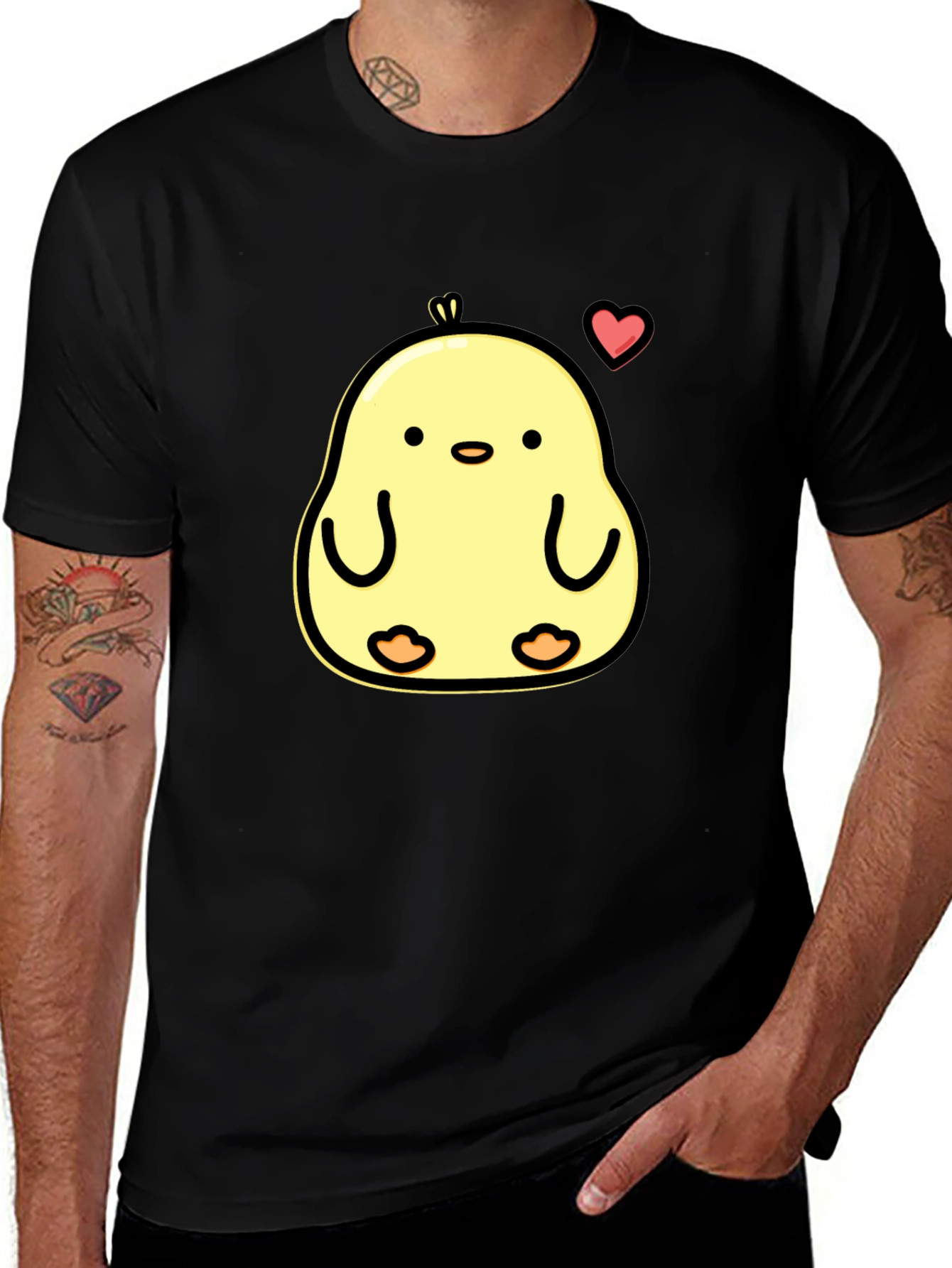 Cute Chick Heart Graphic Black T-Shirt