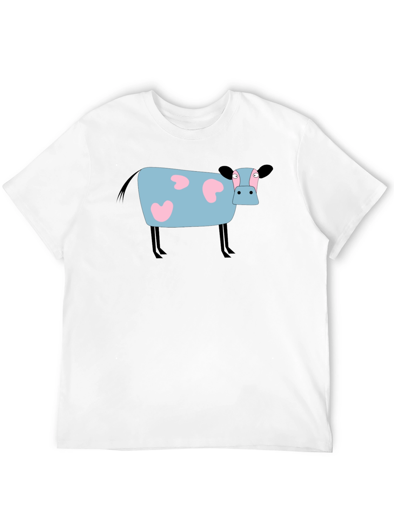 Cartoon Cow Graphic Tee - Black Cotton T-Shirt