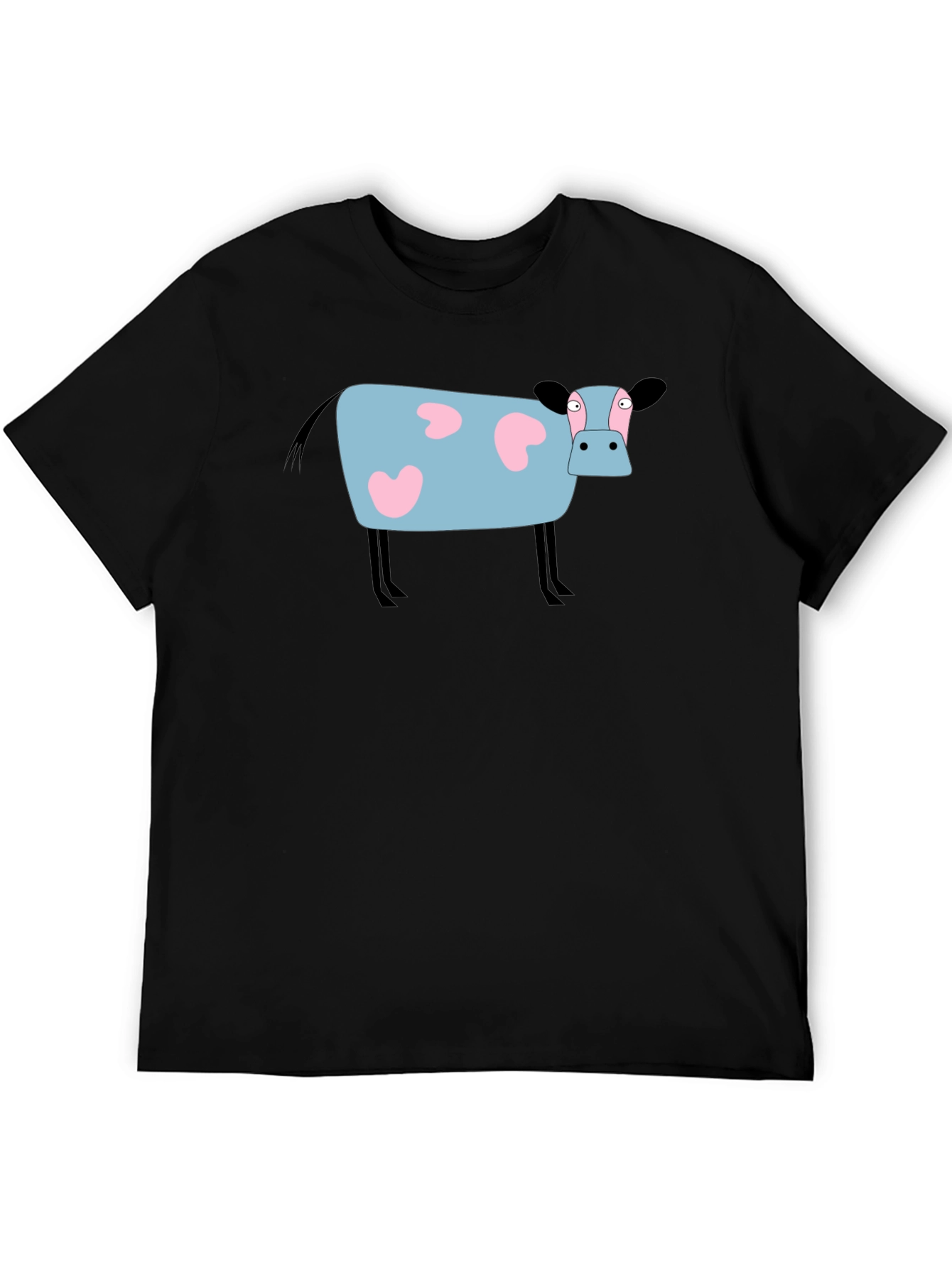Cartoon Cow Graphic Tee - Black Cotton T-Shirt
