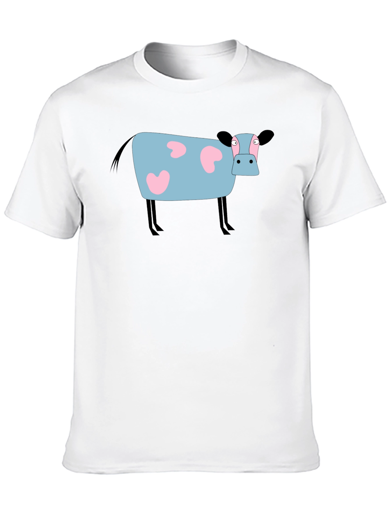 Cartoon Cow Graphic Tee - Black Cotton T-Shirt