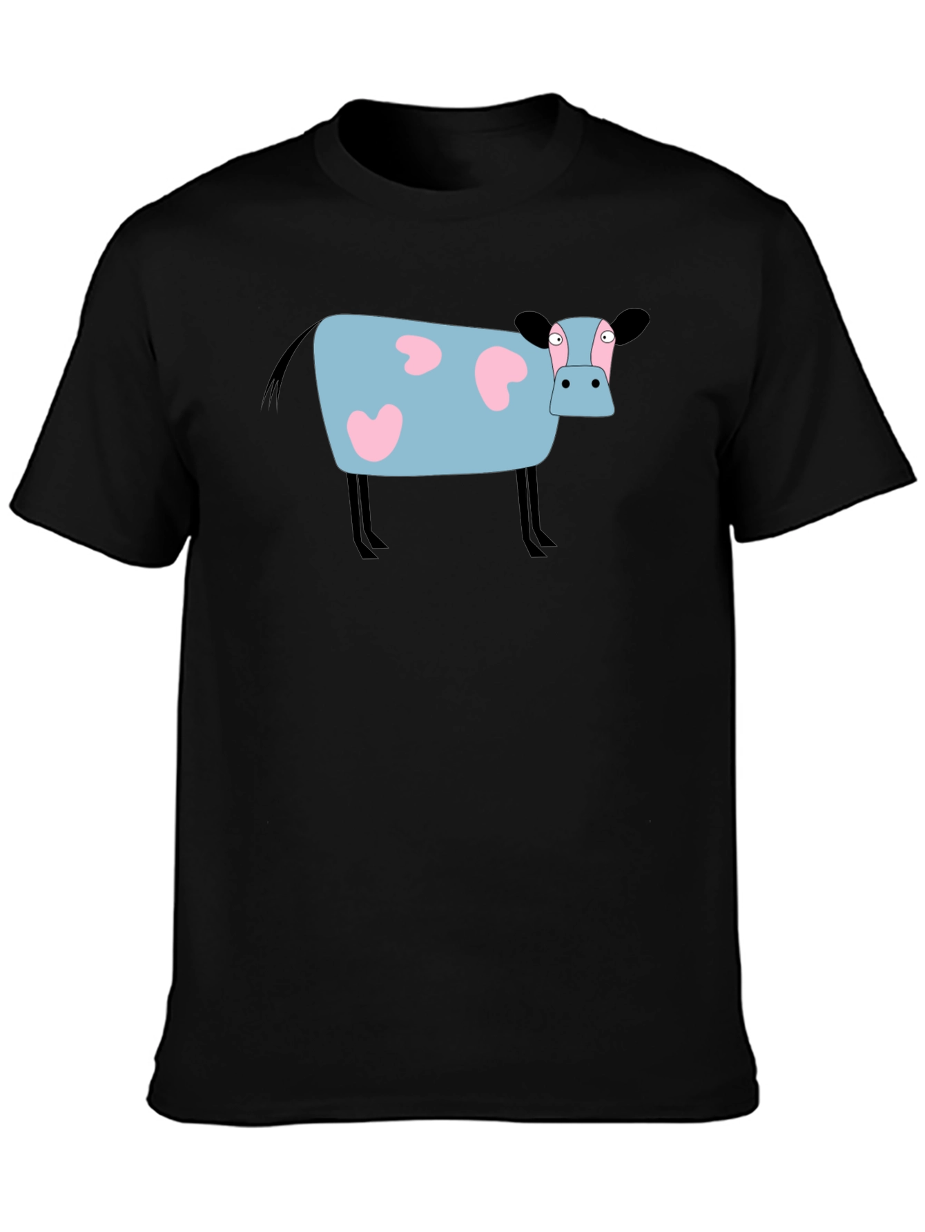Cartoon Cow Graphic Tee - Black Cotton T-Shirt