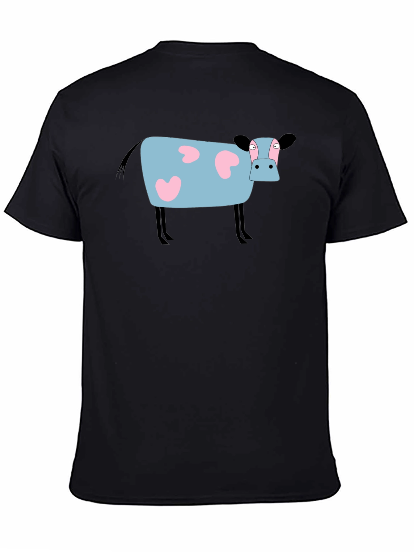 Cartoon Cow Graphic Tee - Black Cotton T-Shirt