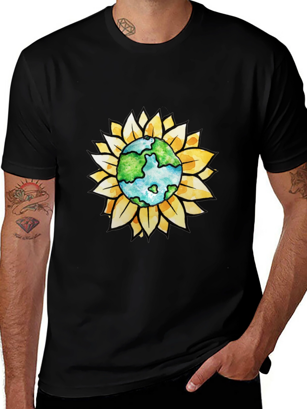 Earth Sunflower Graphic Tee - Black