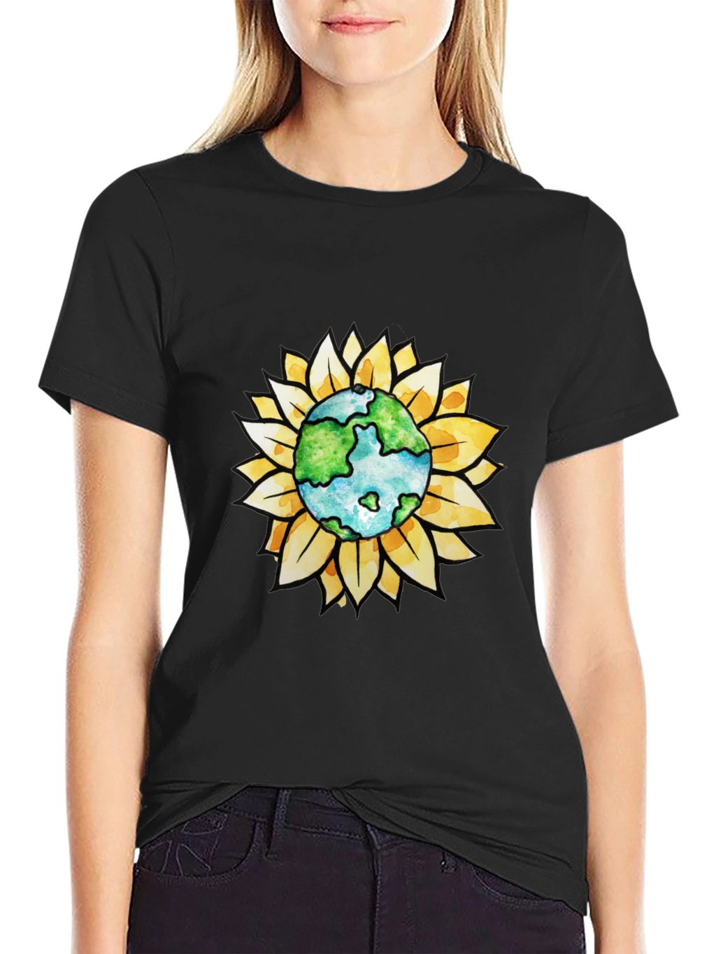 Earth Sunflower Graphic Tee - Black