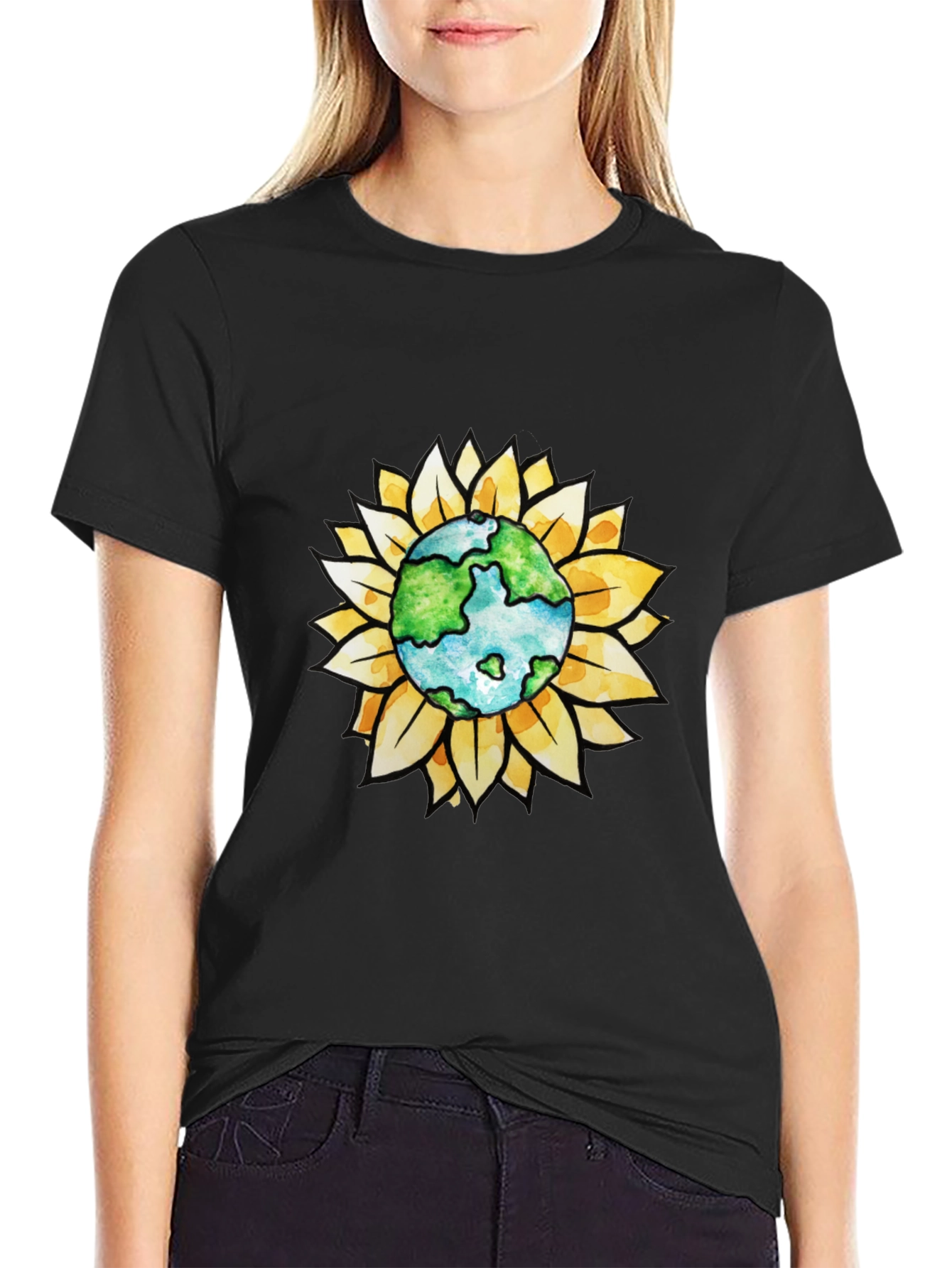 Earth Sunflower Graphic Tee - Black