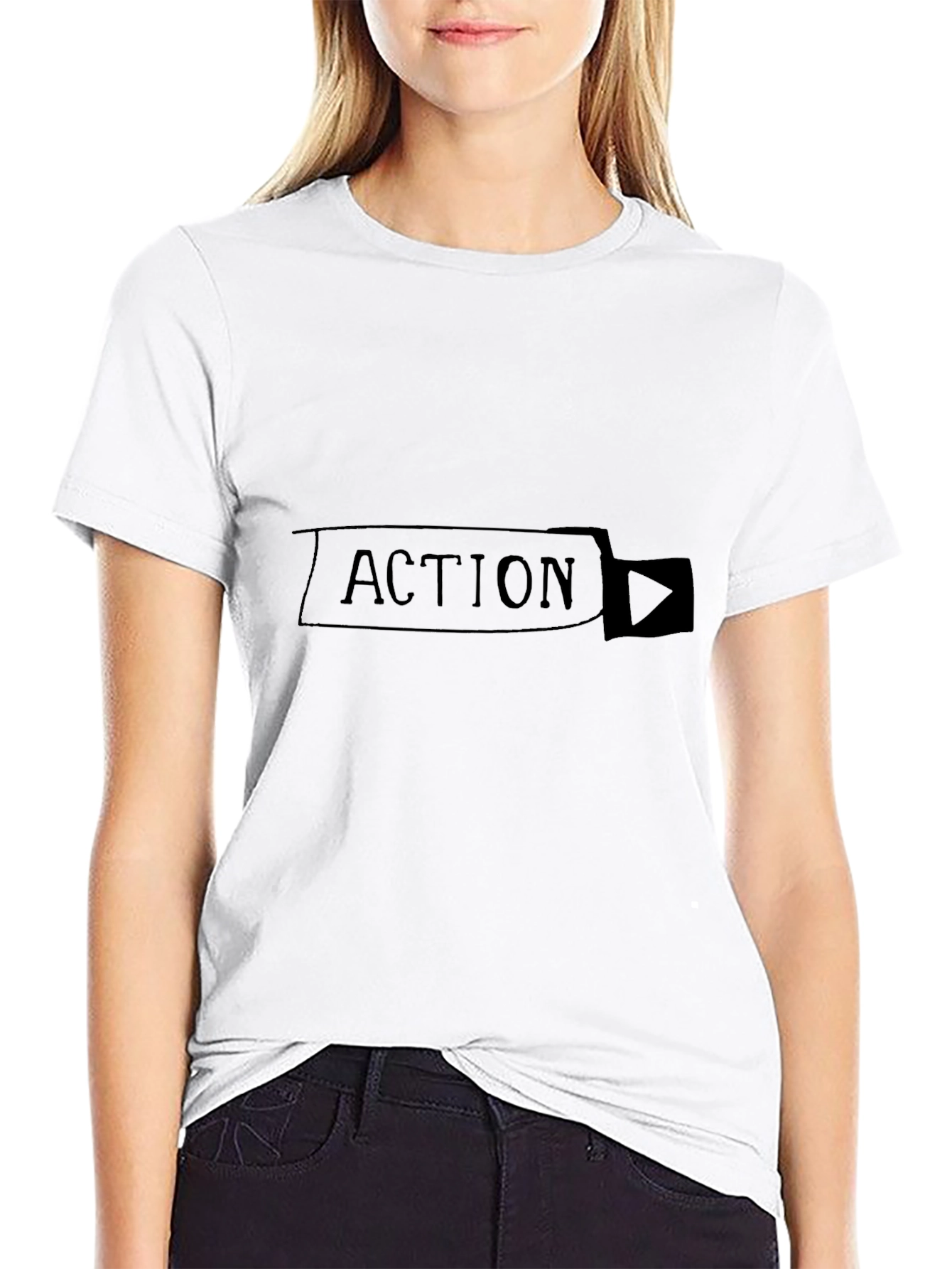 Action T-Shirt - Black Cotton Blend Play Button Design