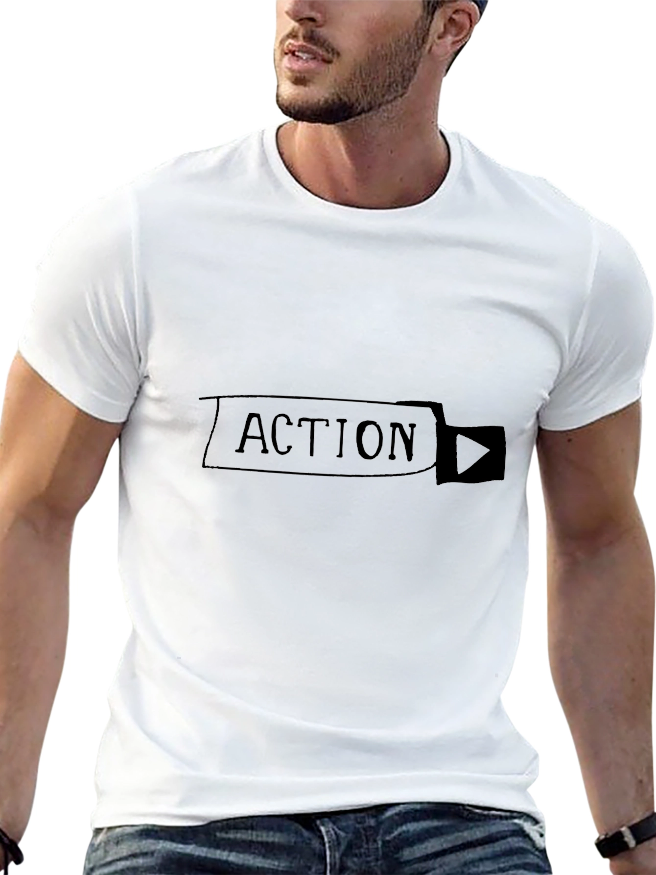 Action T-Shirt - Black Cotton Blend Play Button Design