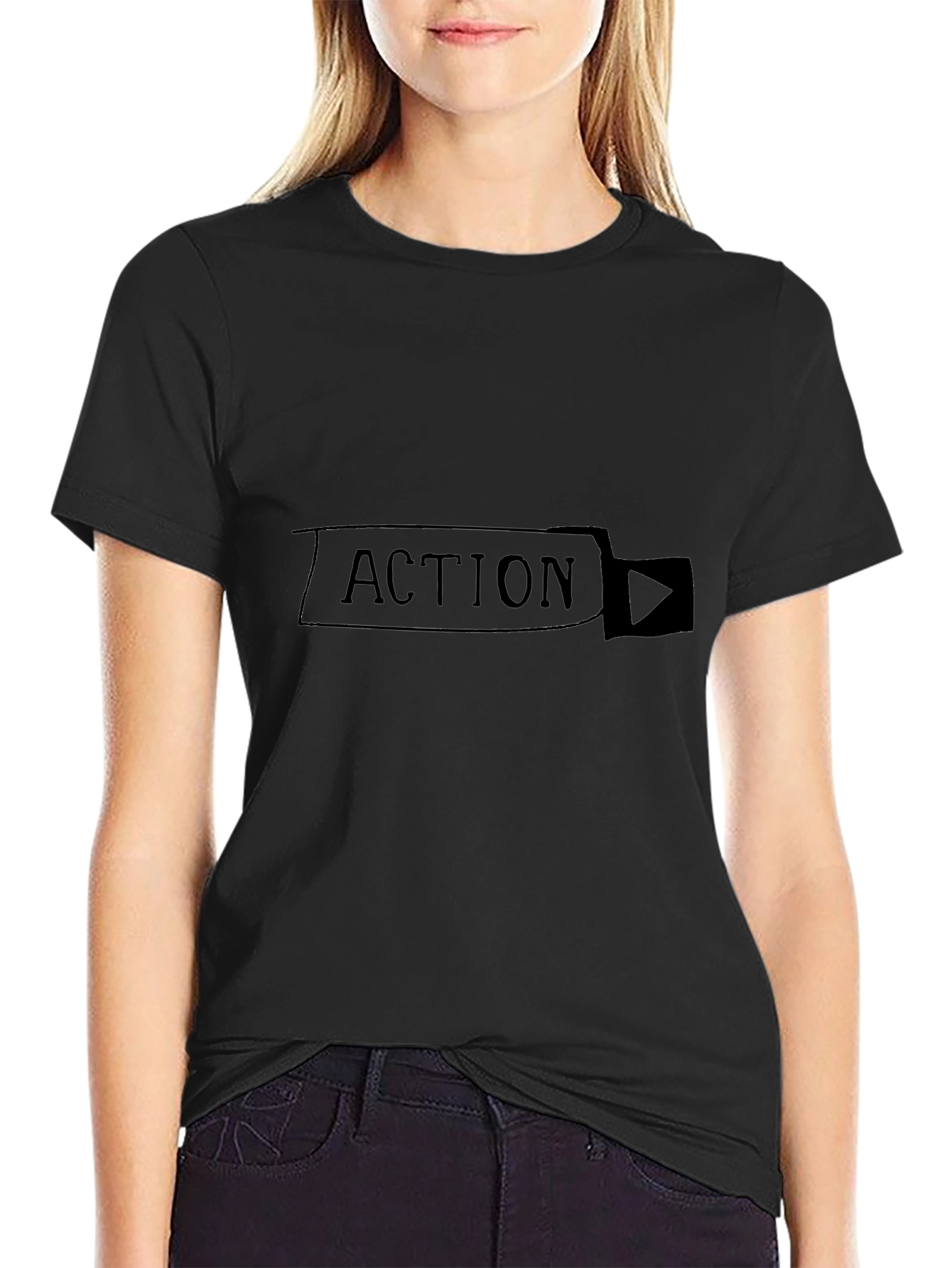 Action T-Shirt - Black Cotton Blend Play Button Design