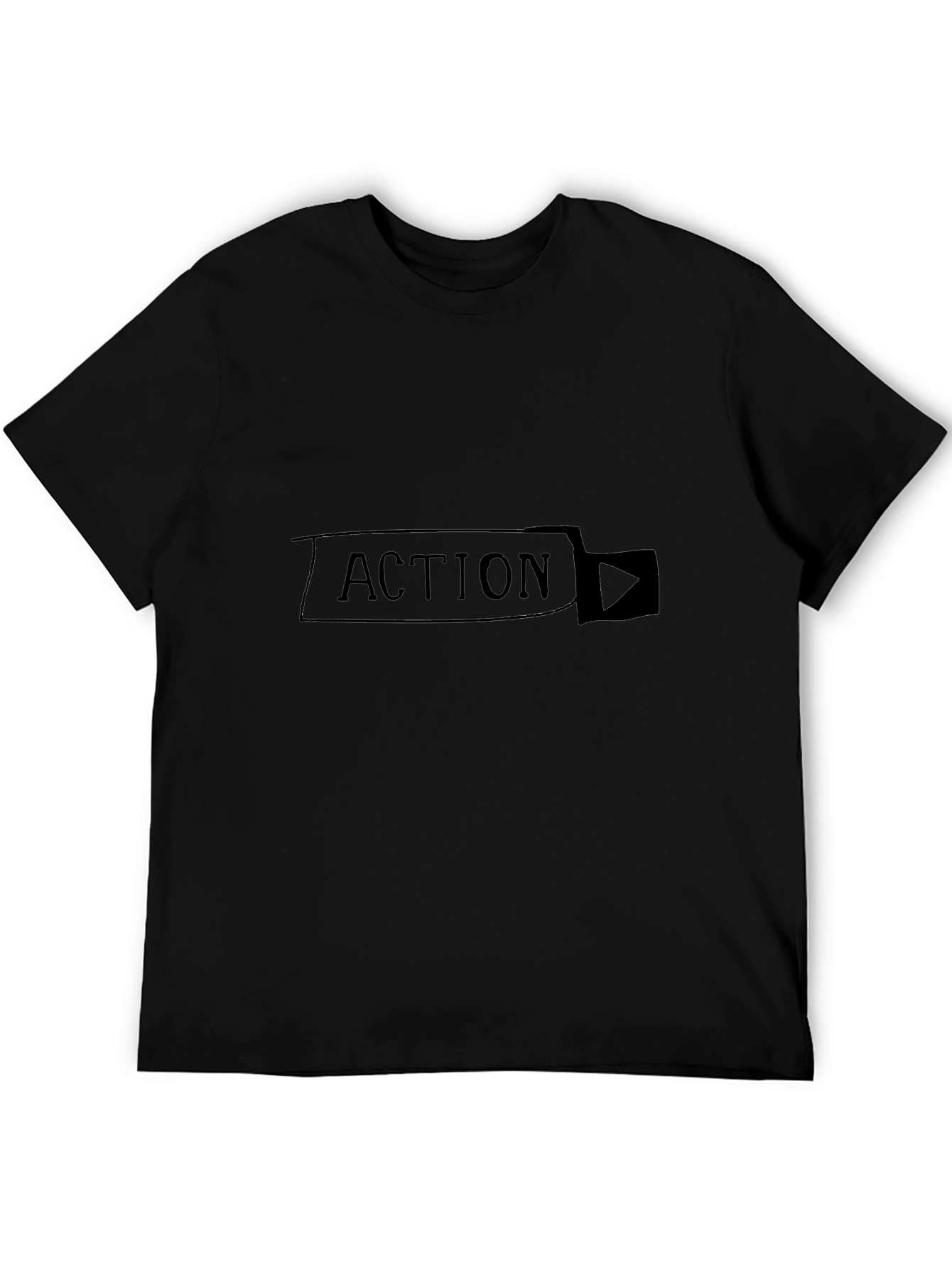 Action T-Shirt - Black Cotton Blend Play Button Design