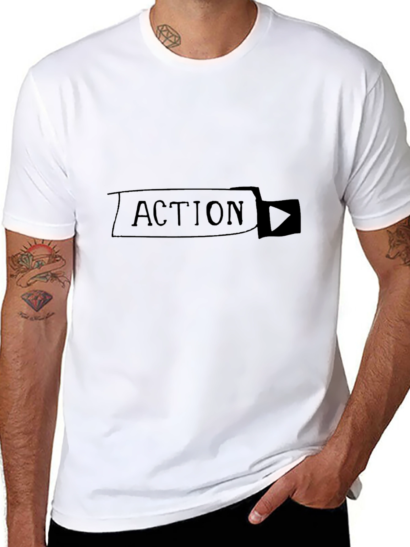 Action T-Shirt - Black Cotton Blend Play Button Design