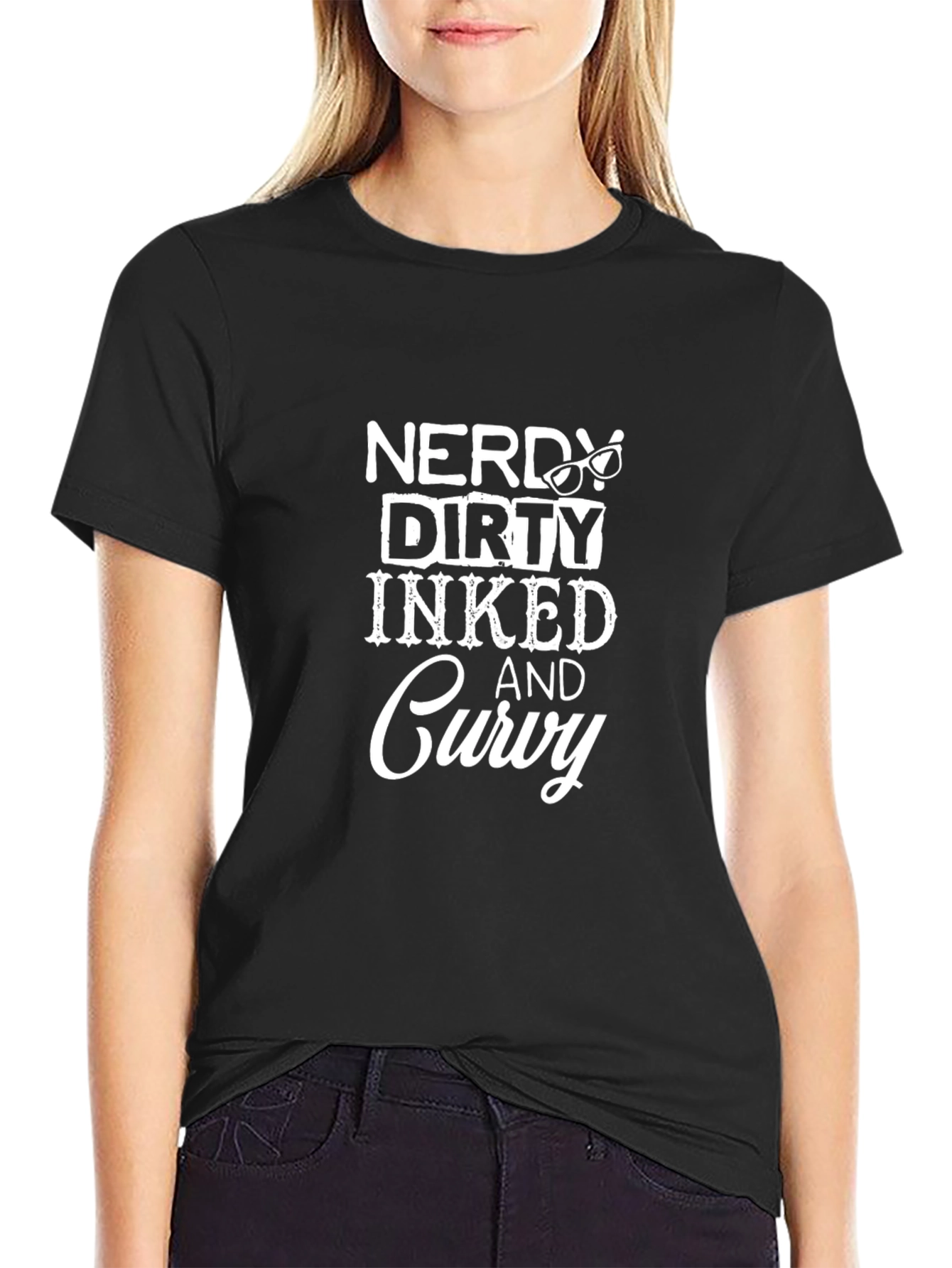 Nerdy Dirty Inked & Curvy Black Graphic Tee