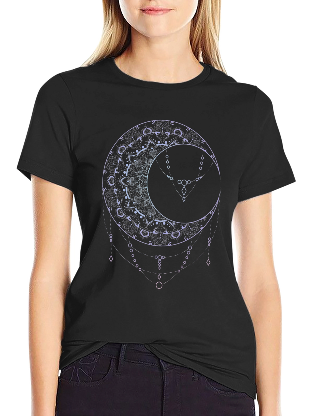 Mystic Moon Mandala Graphic Tee - Black