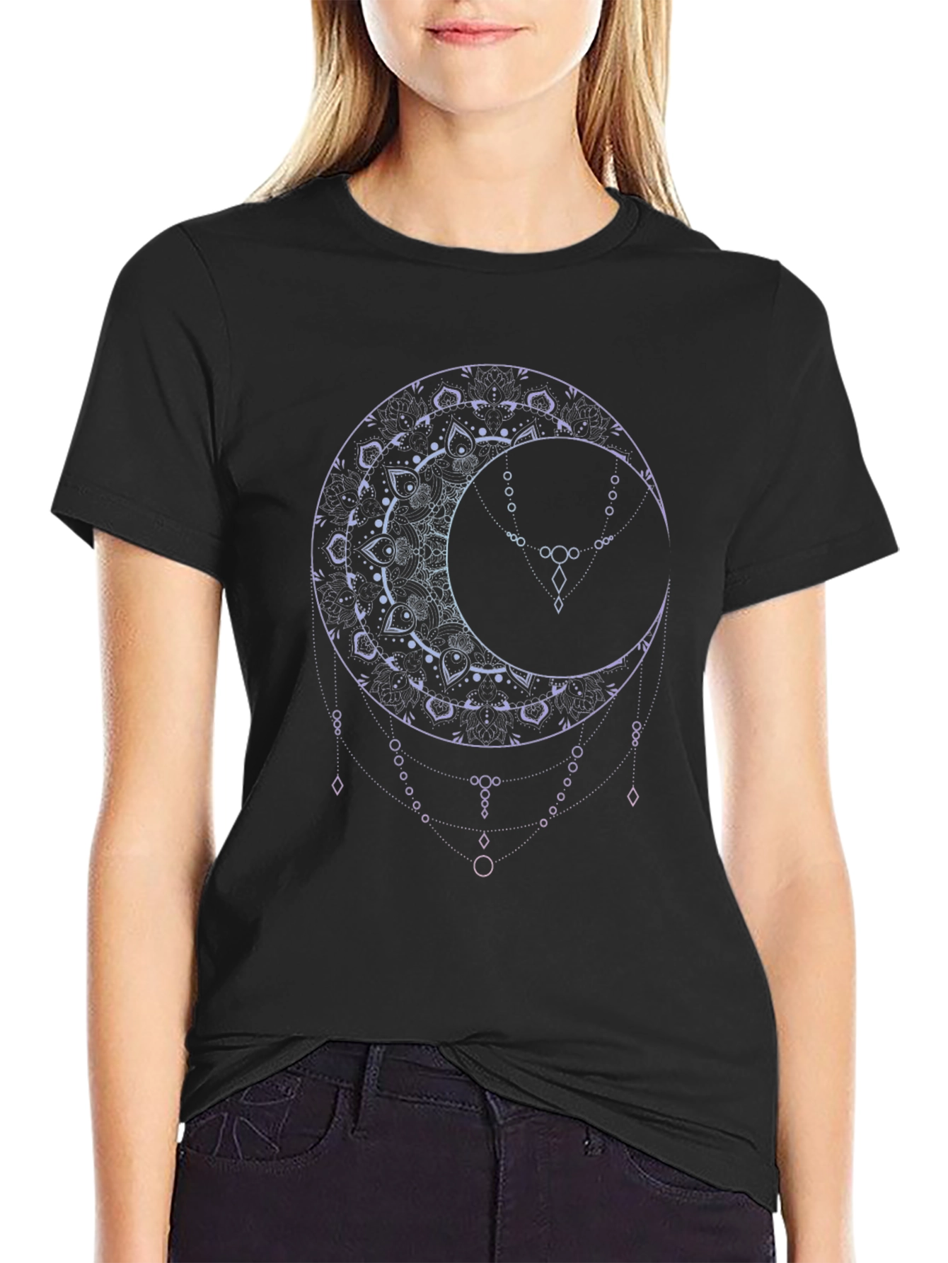 Mystic Moon Mandala Graphic Tee - Black