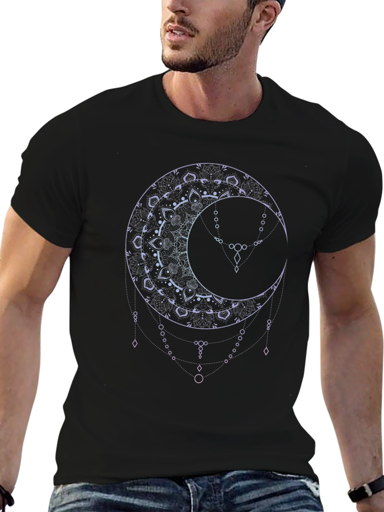 Mystic Moon Mandala Graphic Tee - Black