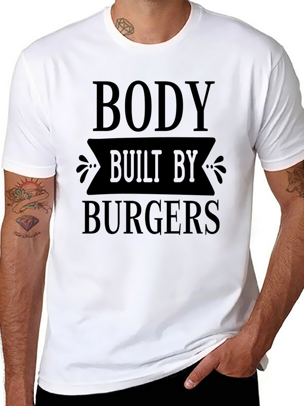 Body Built By Burgers Funny Graphic T-Shirt