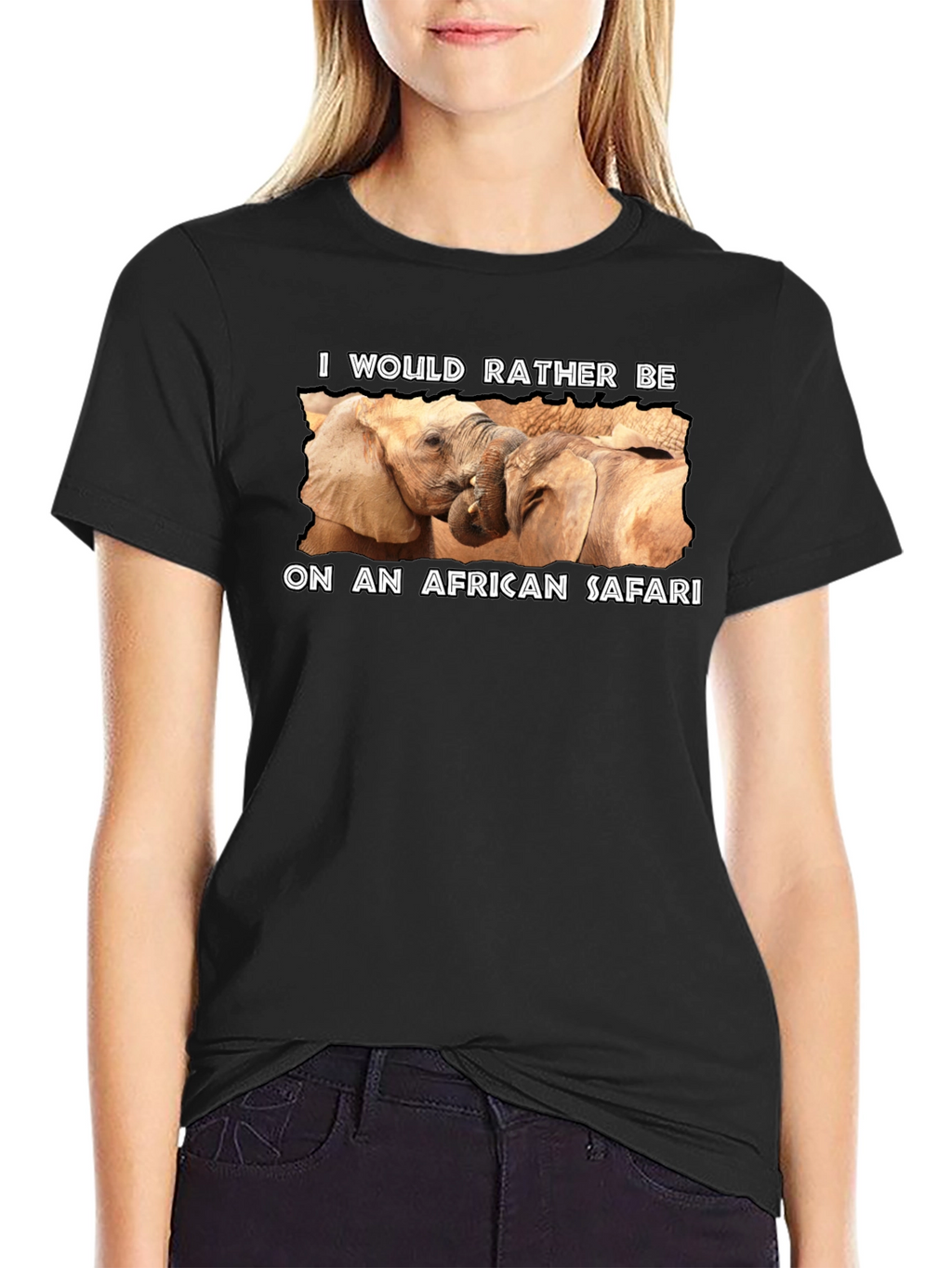 African Safari Elephant Graphic Tee - Black