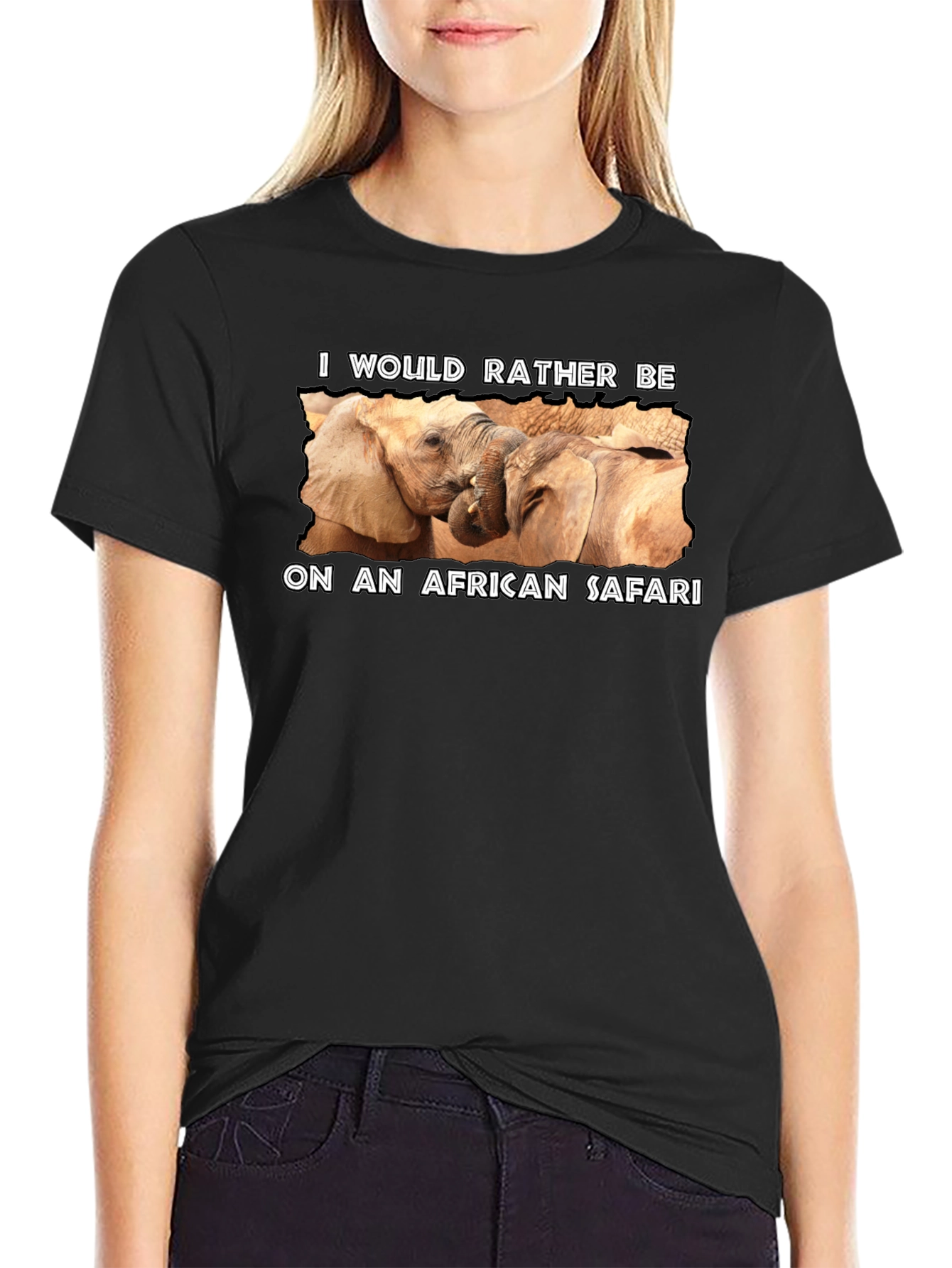 African Safari Elephant Graphic Tee - Black