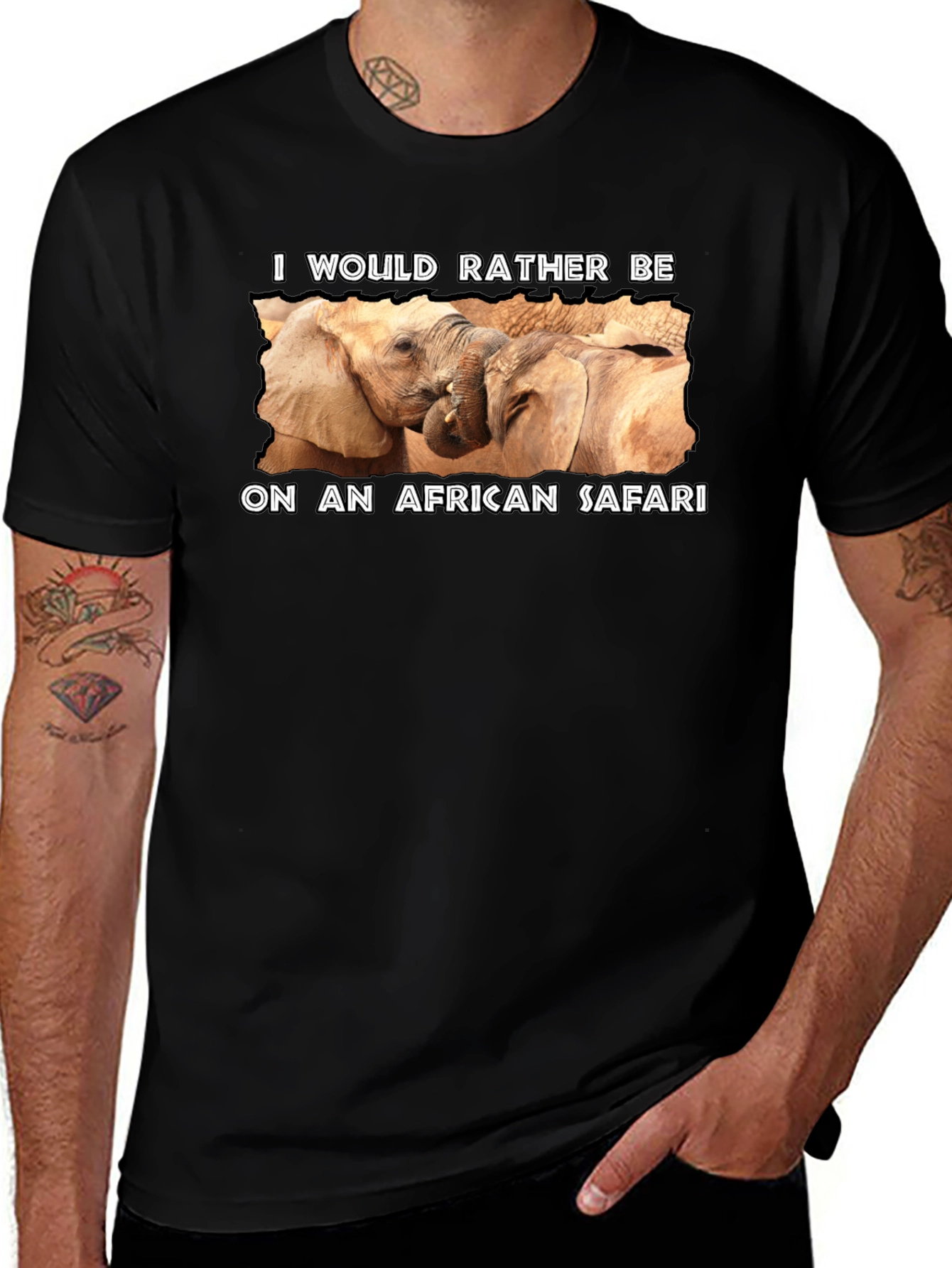 African Safari Elephant Graphic Tee - Black