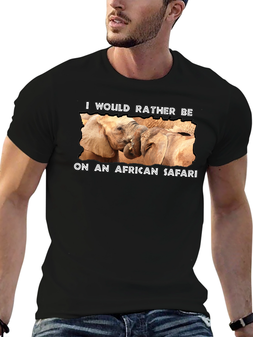 African Safari Elephant Graphic Tee - Black