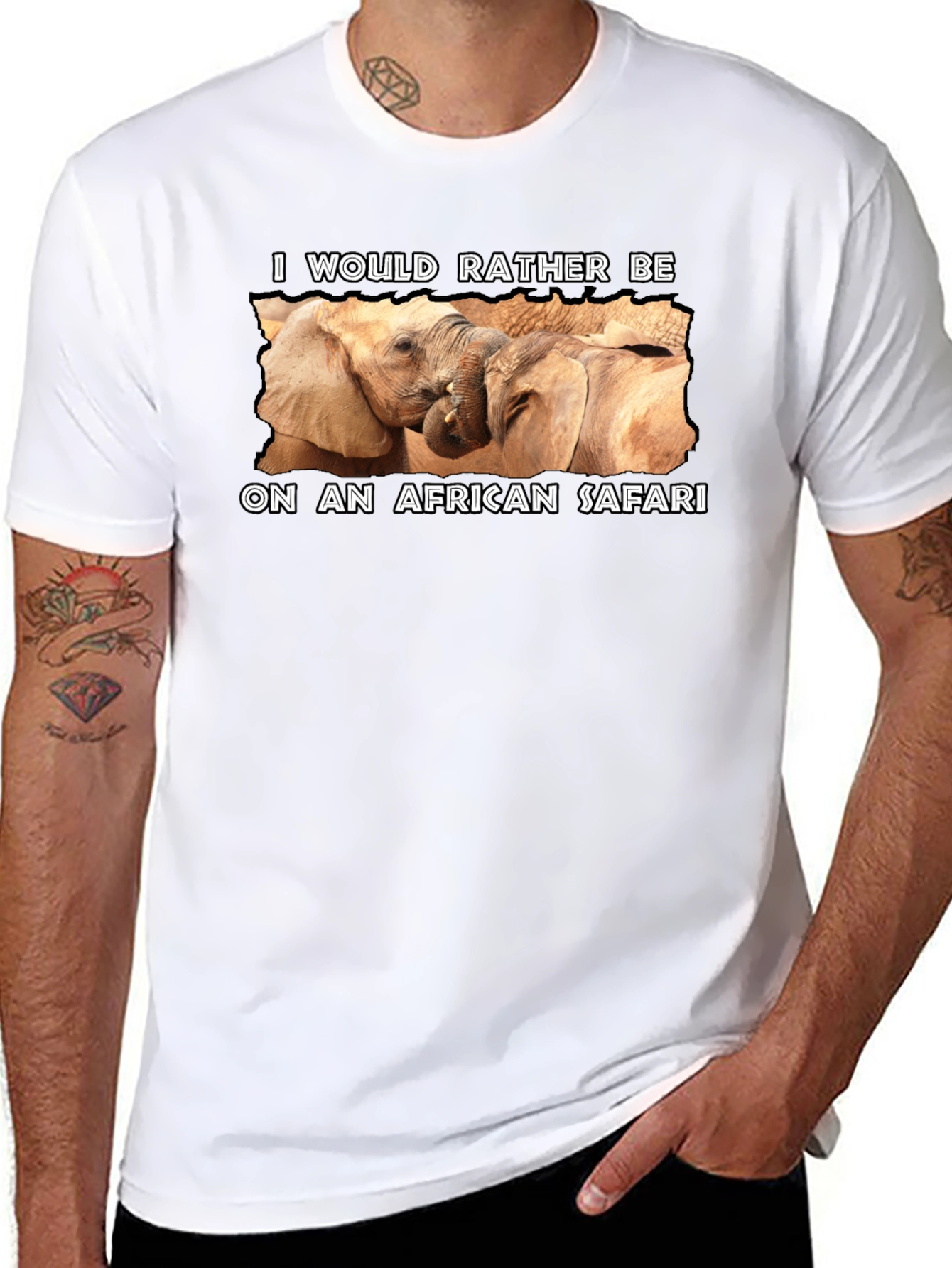 African Safari Elephant Graphic Tee - Black