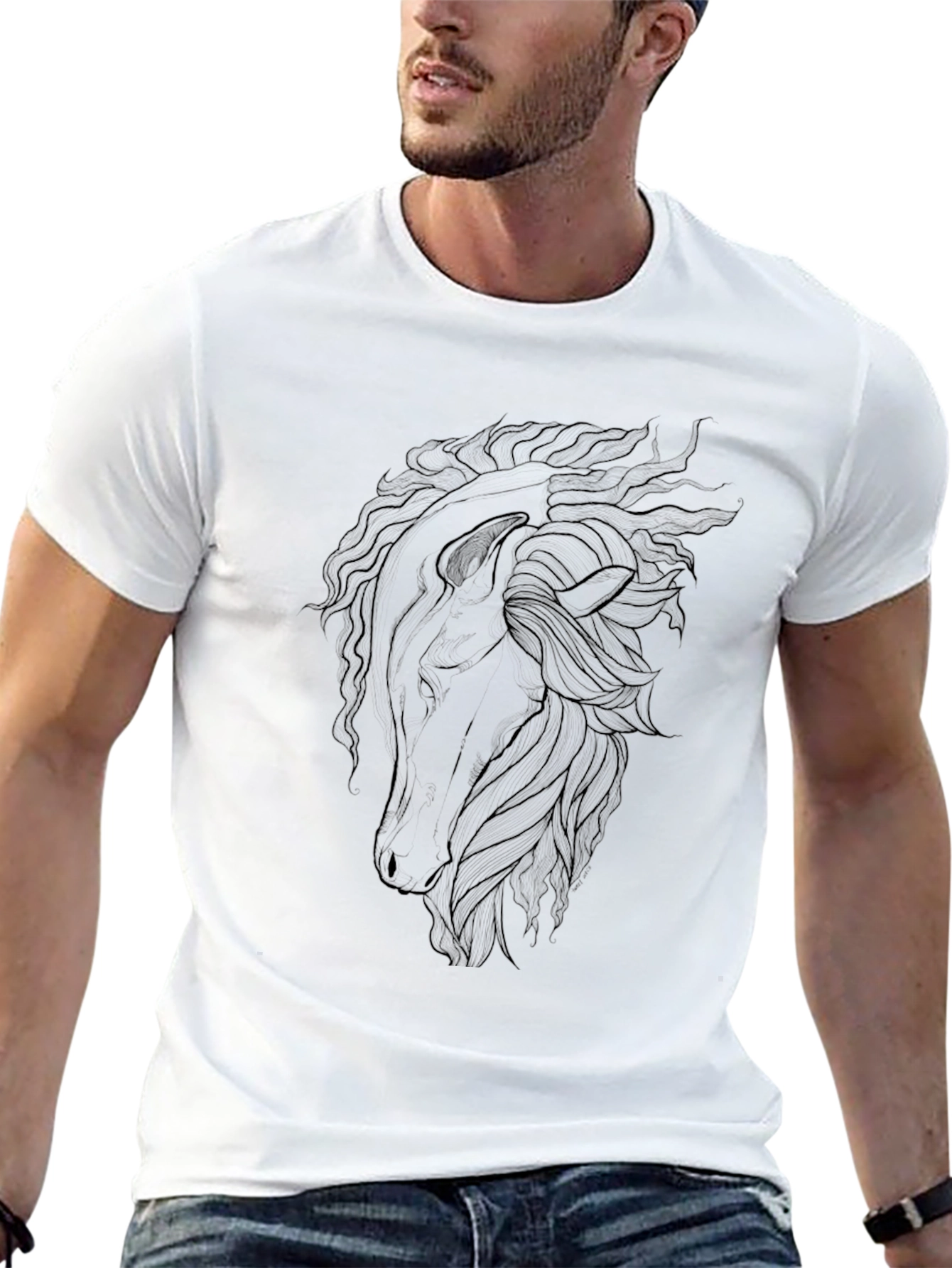 Black Horse Graphic Tee - Stylish Mens Casual T-Shirt