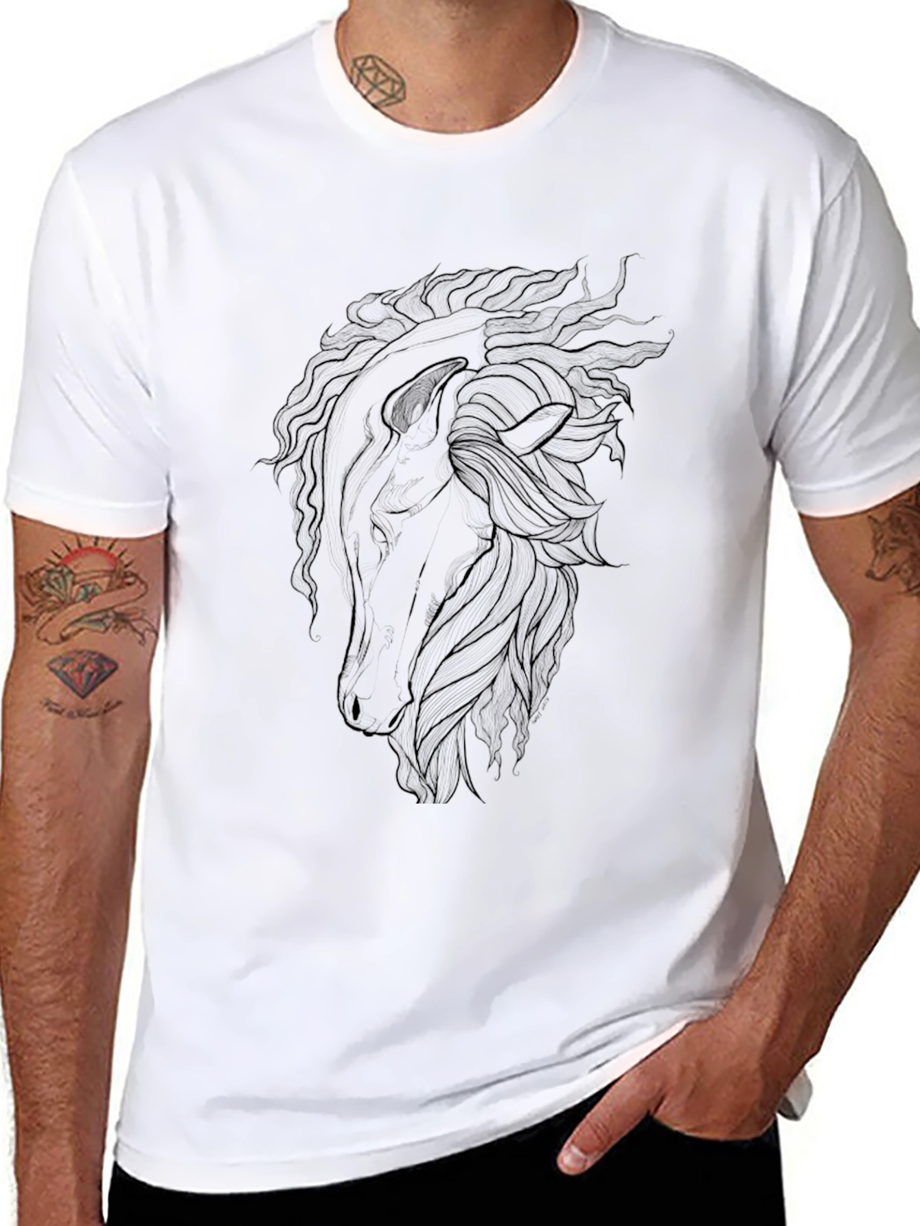 Black Horse Graphic Tee - Stylish Mens Casual T-Shirt