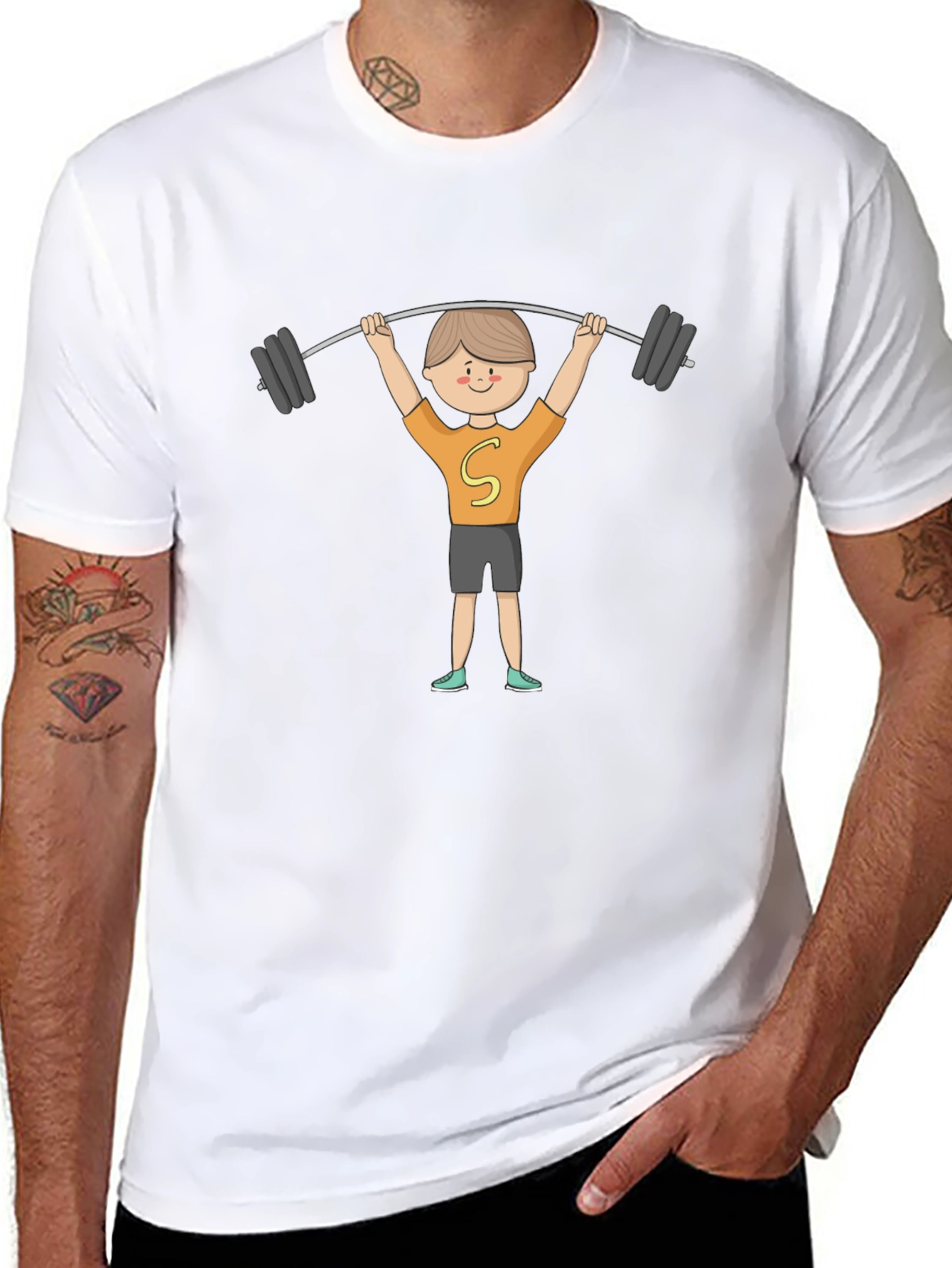Cartoon Weightlifter Graphic Tee