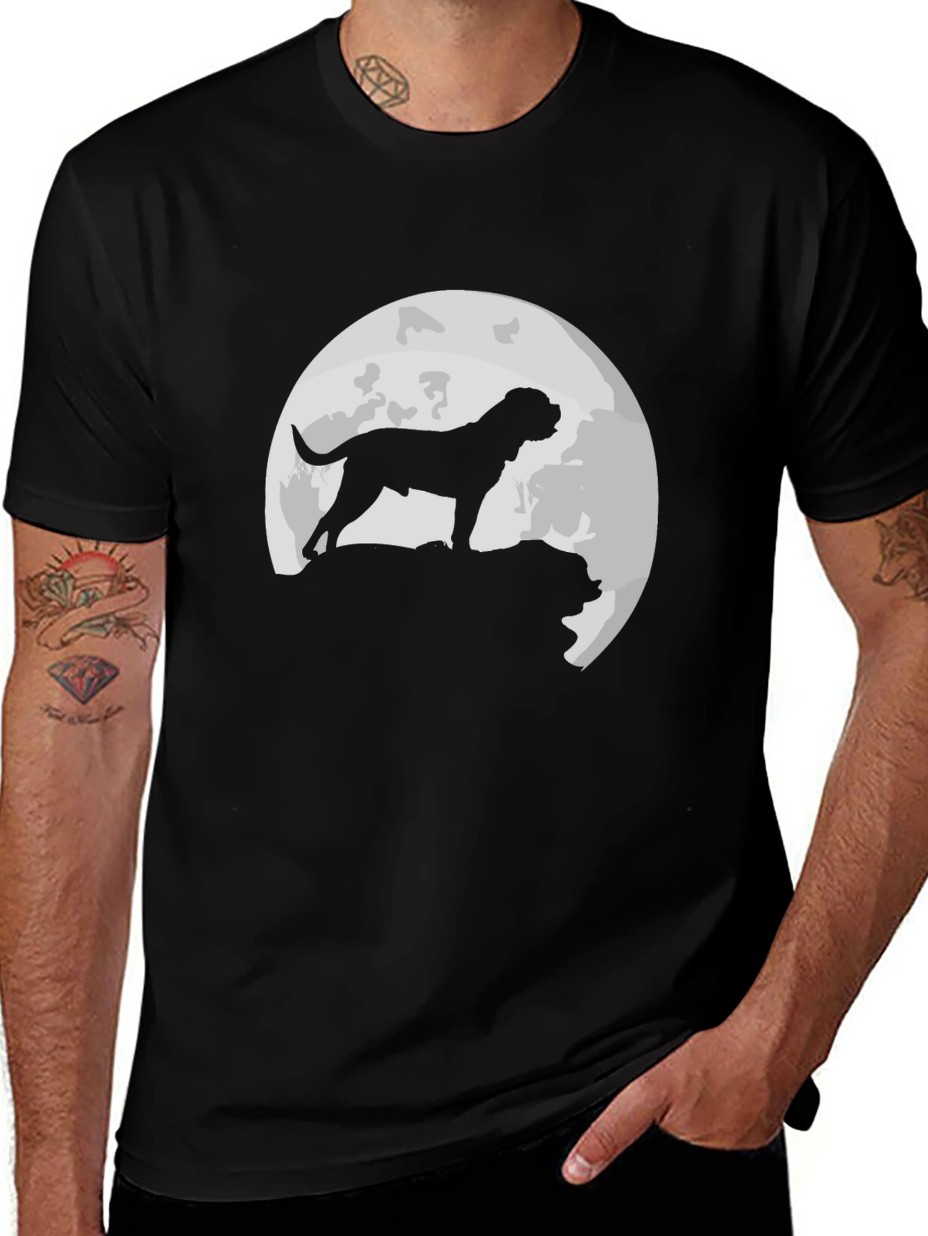 Dog Moon Silhouette T-Shirt - Classic Black Tee