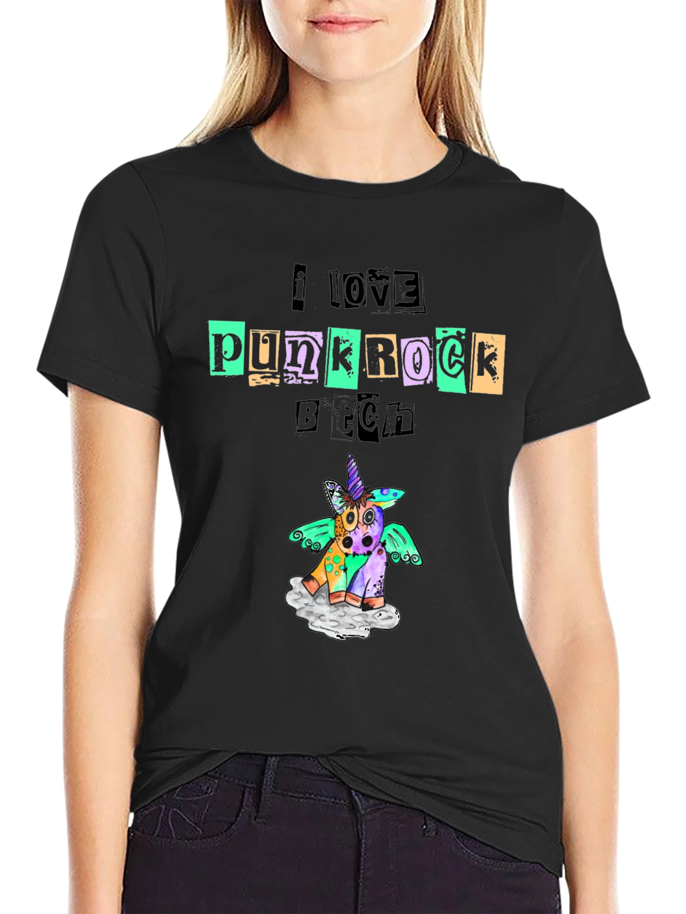 Punk Rock Unicorn Black Graphic Tee