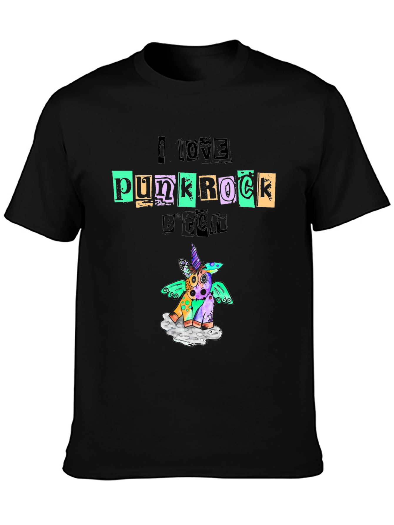 Punk Rock Unicorn Black Graphic Tee