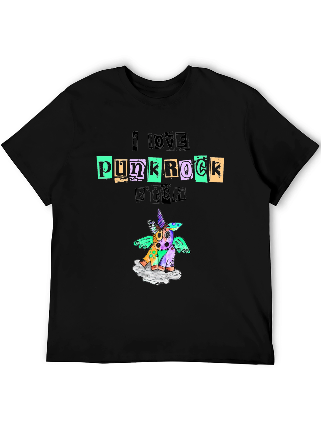 Punk Rock Unicorn Black Graphic Tee