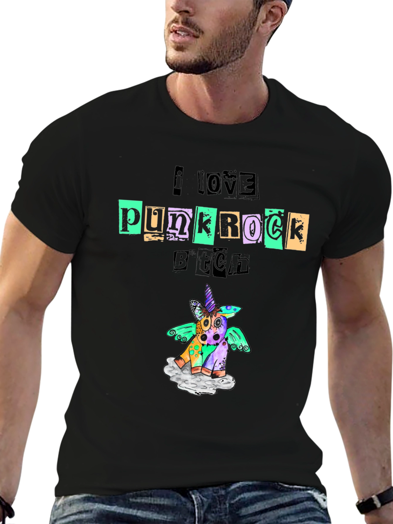 Punk Rock Unicorn Black Graphic Tee
