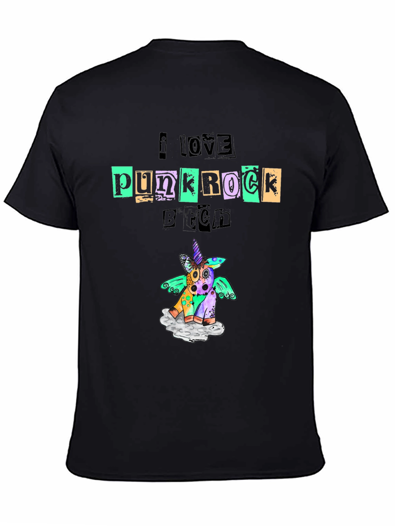 Punk Rock Unicorn Black Graphic Tee