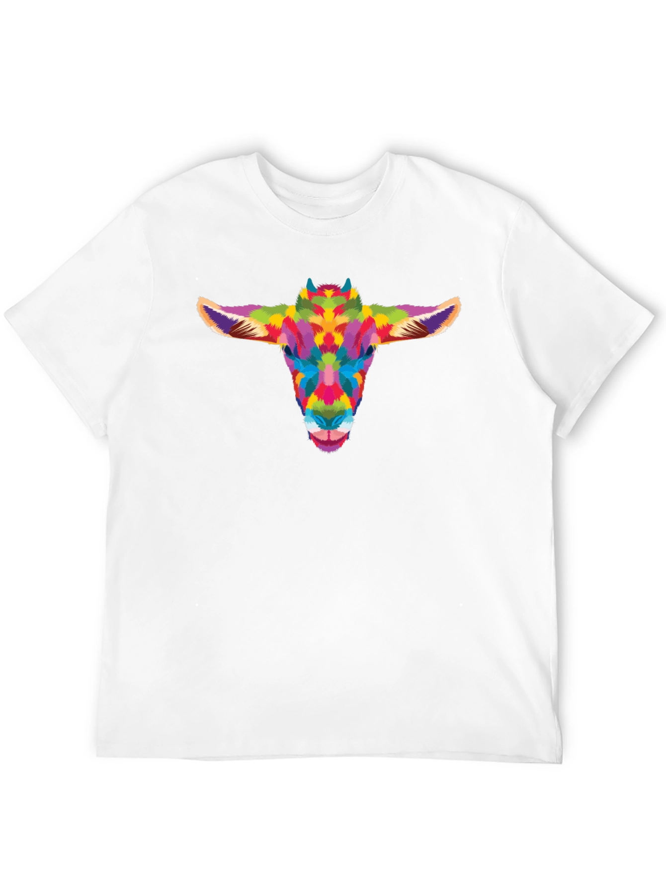 Colorful Goat Head Graphic Tee - Black Cotton Shirt
