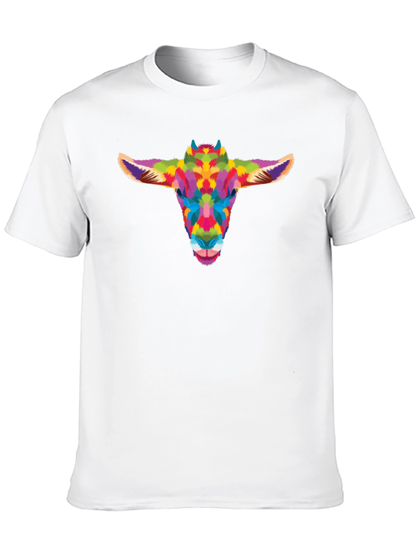 Colorful Goat Head Graphic Tee - Black Cotton Shirt