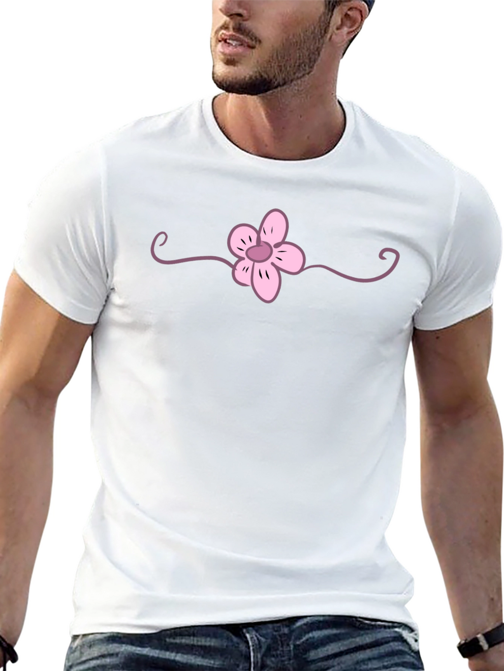 Black T-Shirt with Pink Flower Graphic