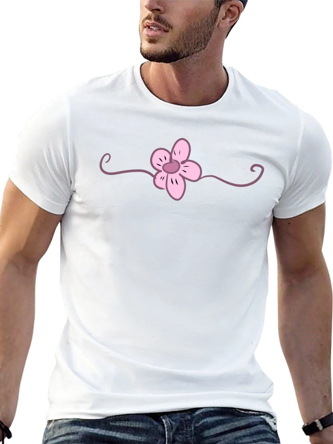 Black T-Shirt with Pink Flower Graphic